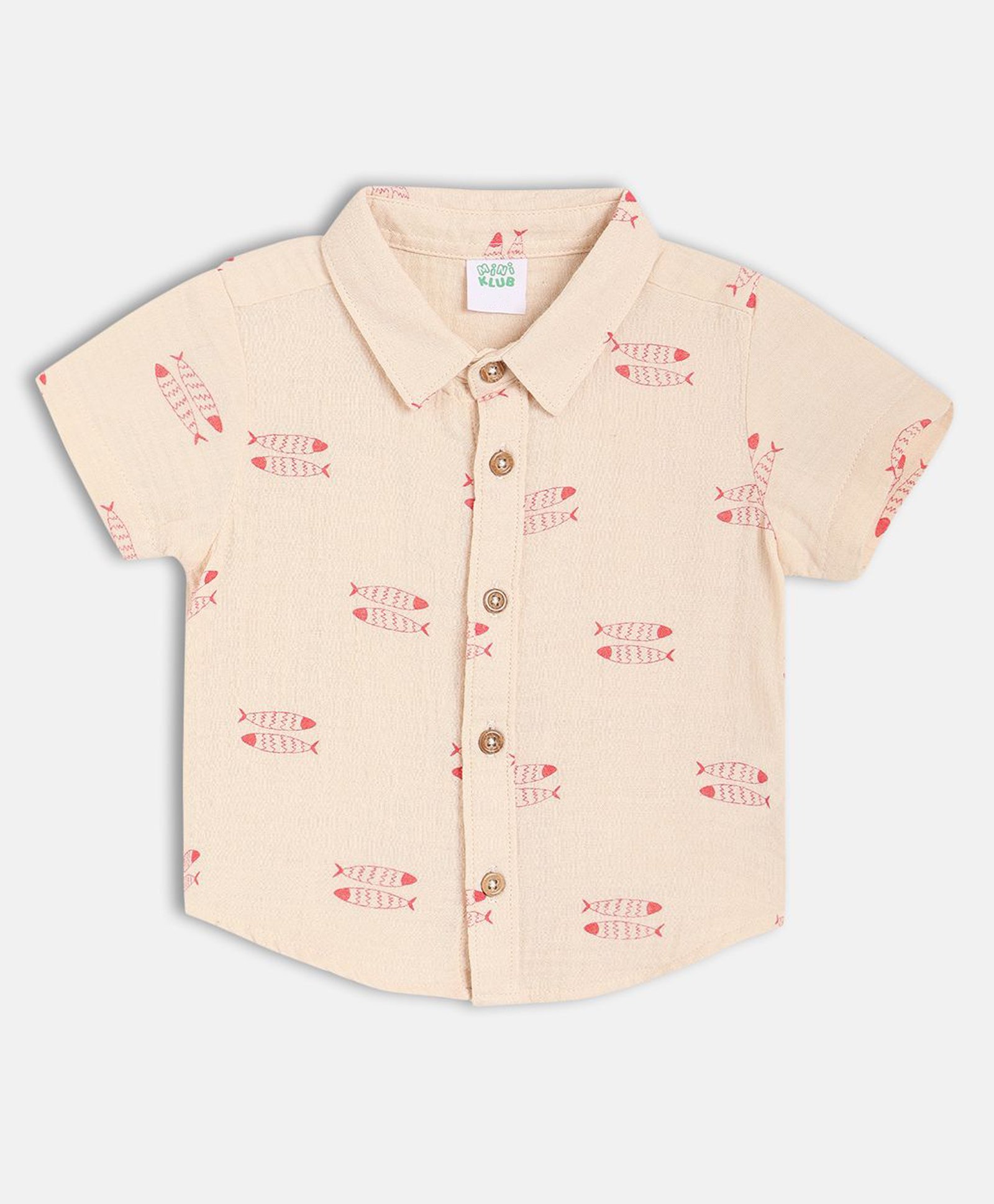 MINI KLUB Cotton Knit Half Sleeves Fish Printed Shirt - Beige-picture-21