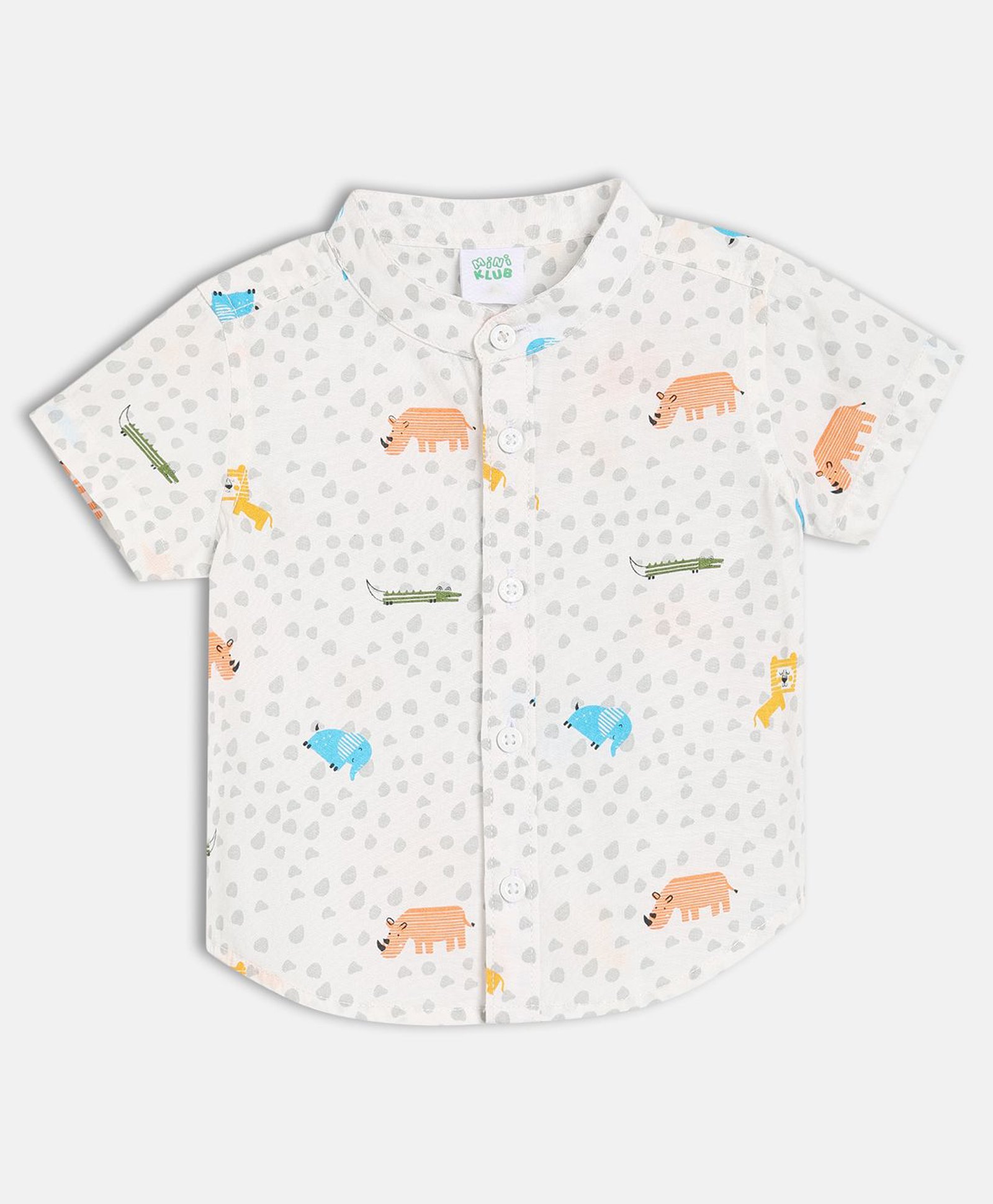 MINI KLUB Cotton Woven Half Sleeves Baby Animals Printed Shirt - White-image-43