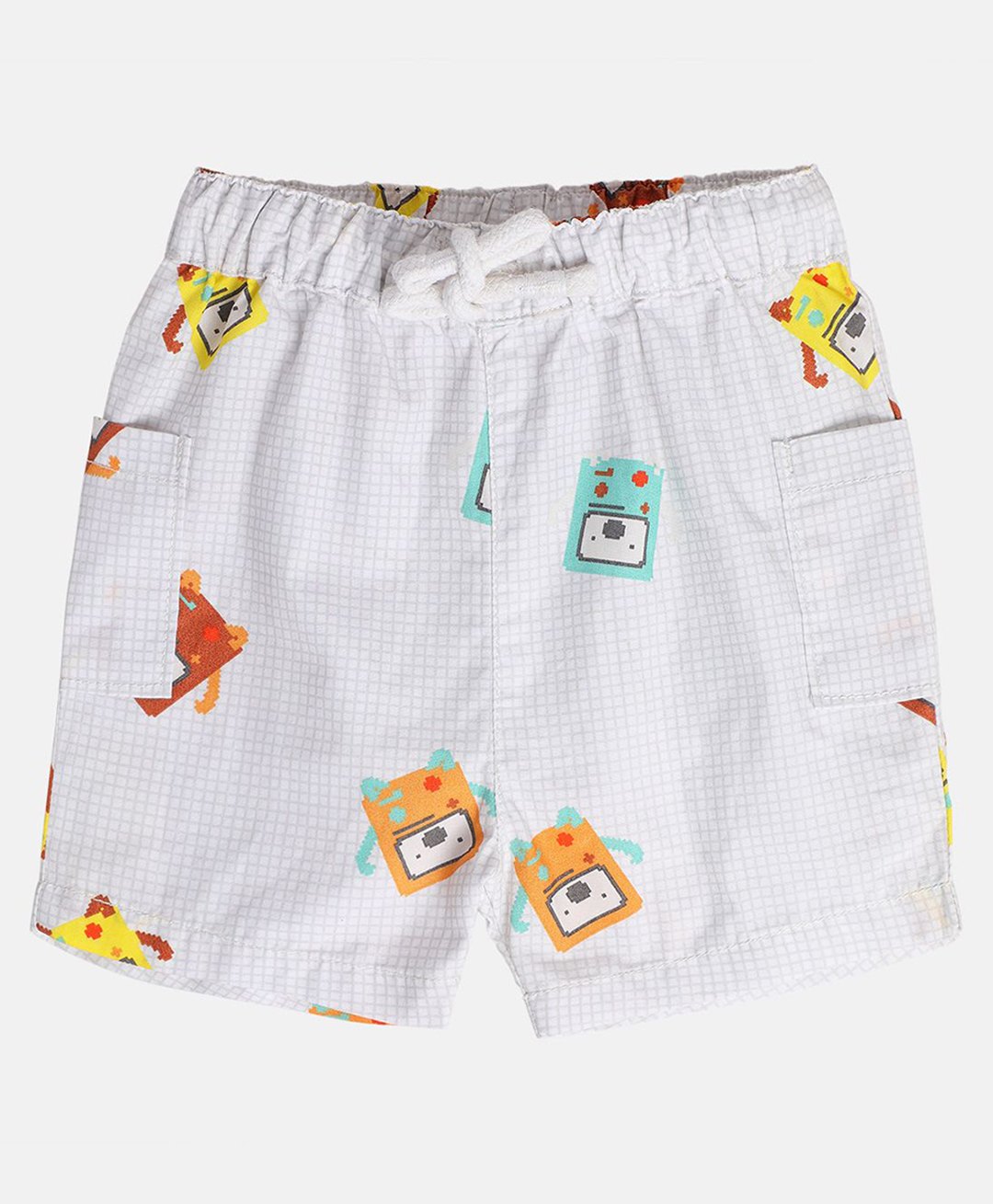 MINI KLUB Cotton Woven Checked & Robots Printed Shorts - Grey-picture-31