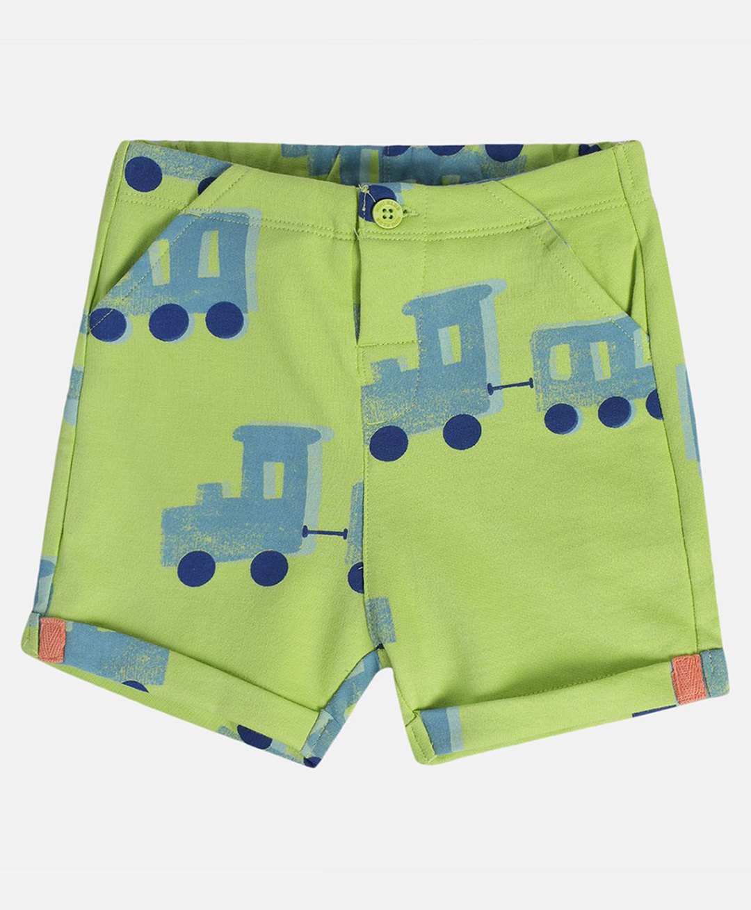 MINI KLUB Cotton Knit Train Printed Shorts - Green-image-29