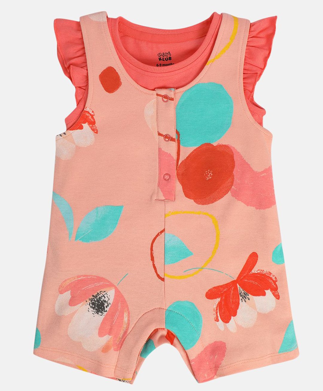 MINI KLUB Cotton Knit Floral Printed Dungaree With Frill Sleeves Top - Pink-image-20