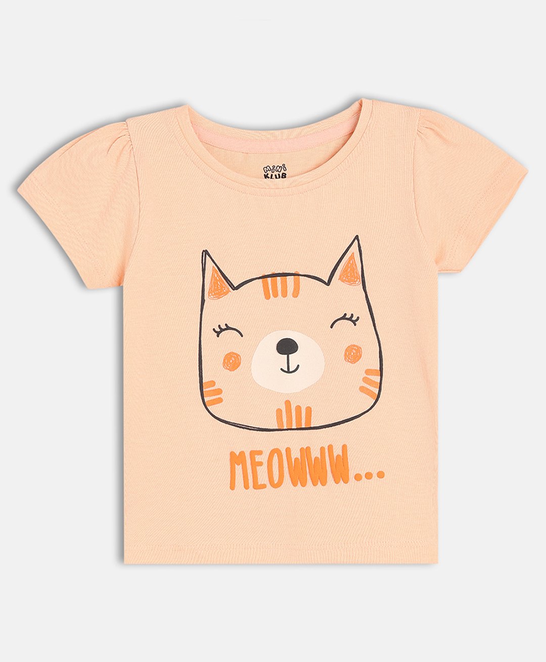 MINI KLUB Cotton Knit Half Sleeves Kitten Printed Top - Pink-image-21