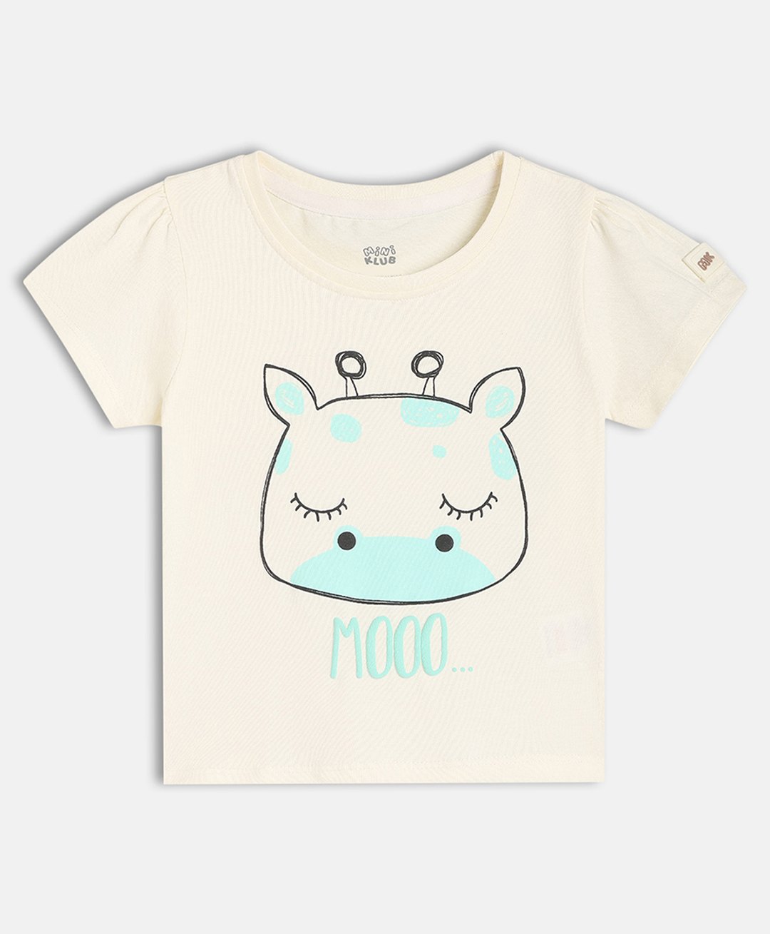MINI KLUB Cotton Knit Half Sleeves Baby Cow Printed Top - Cream-picture-35