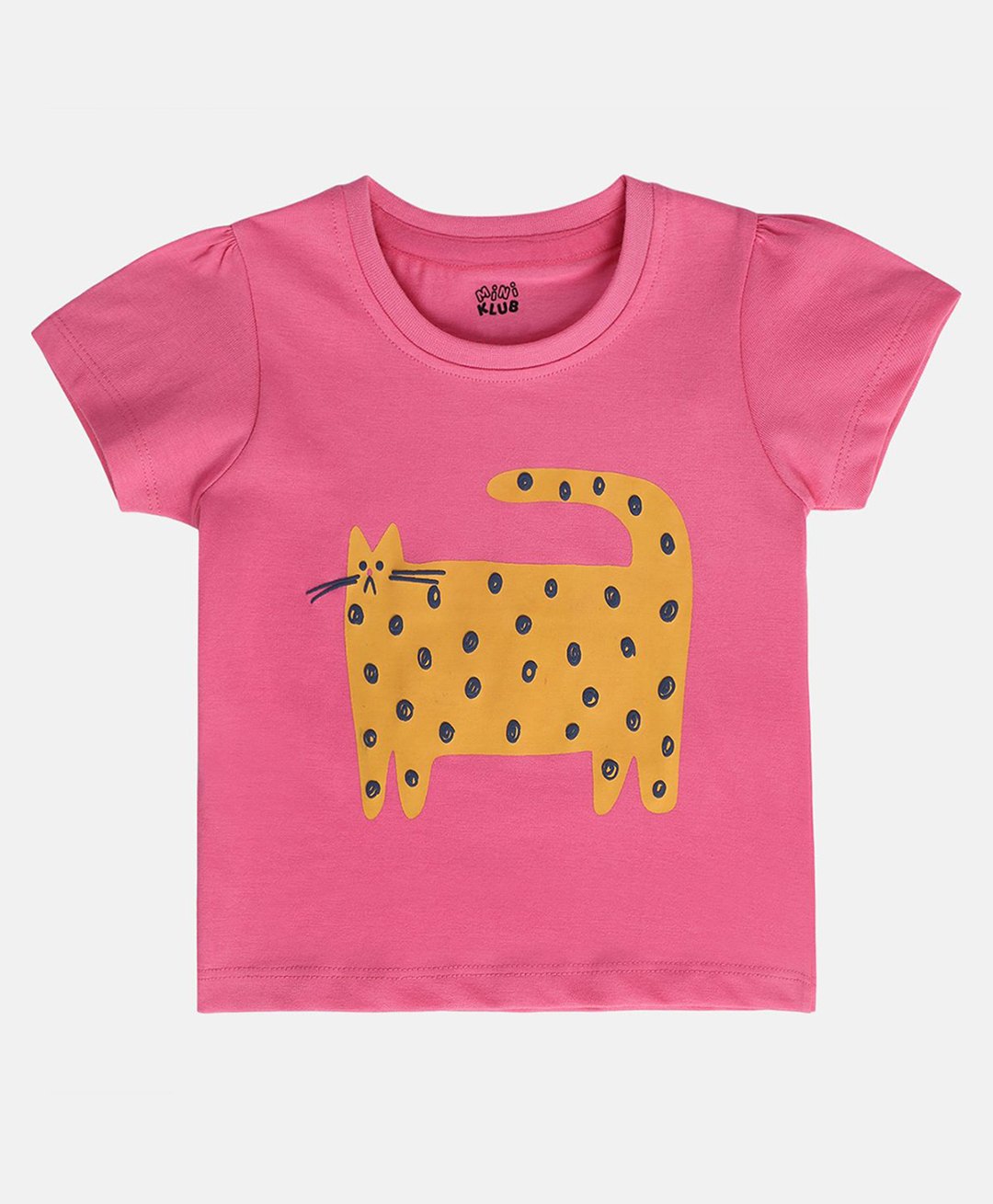 MINI KLUB Cotton Knit Half Sleeves Cat Printed Top - Pink-picture-13