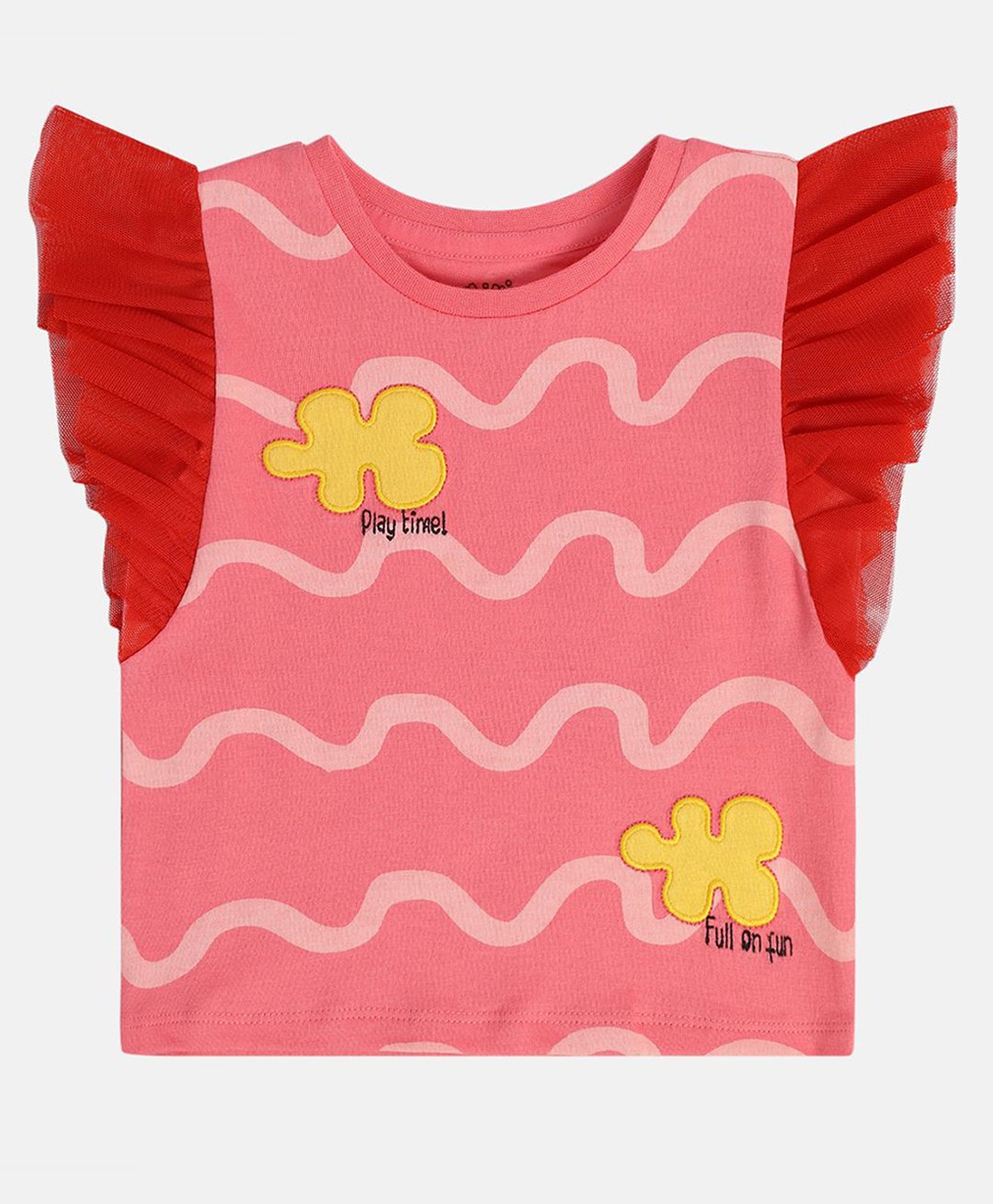 MINI KLUB Cotton Knit Frill Sleeves Puzzle Patch Detailed Top - Pink-image-17