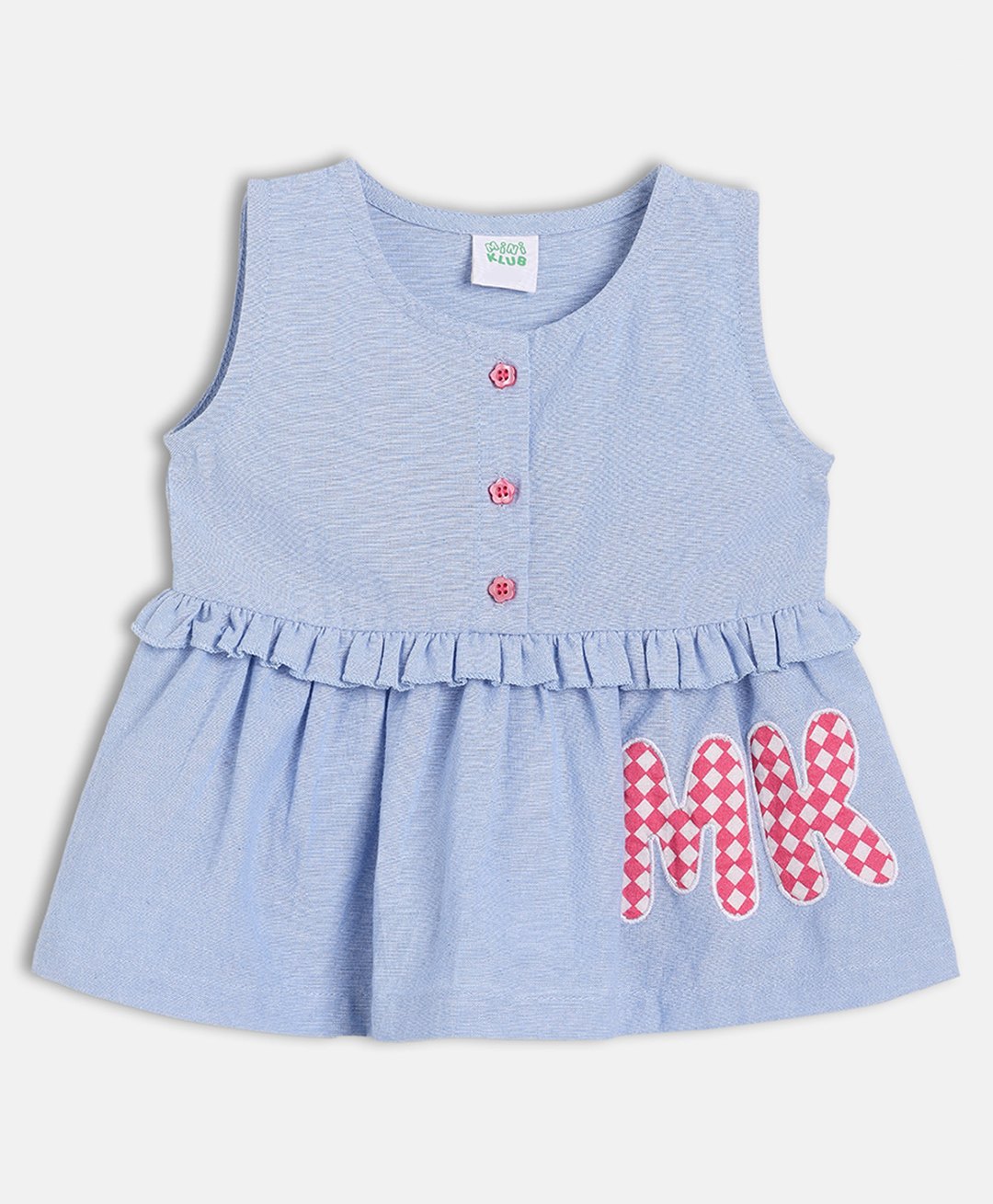 MINI KLUB Cotton Woven Sleeveless Mk Text Patch Detailed Peplum Top - Blue-picture-43