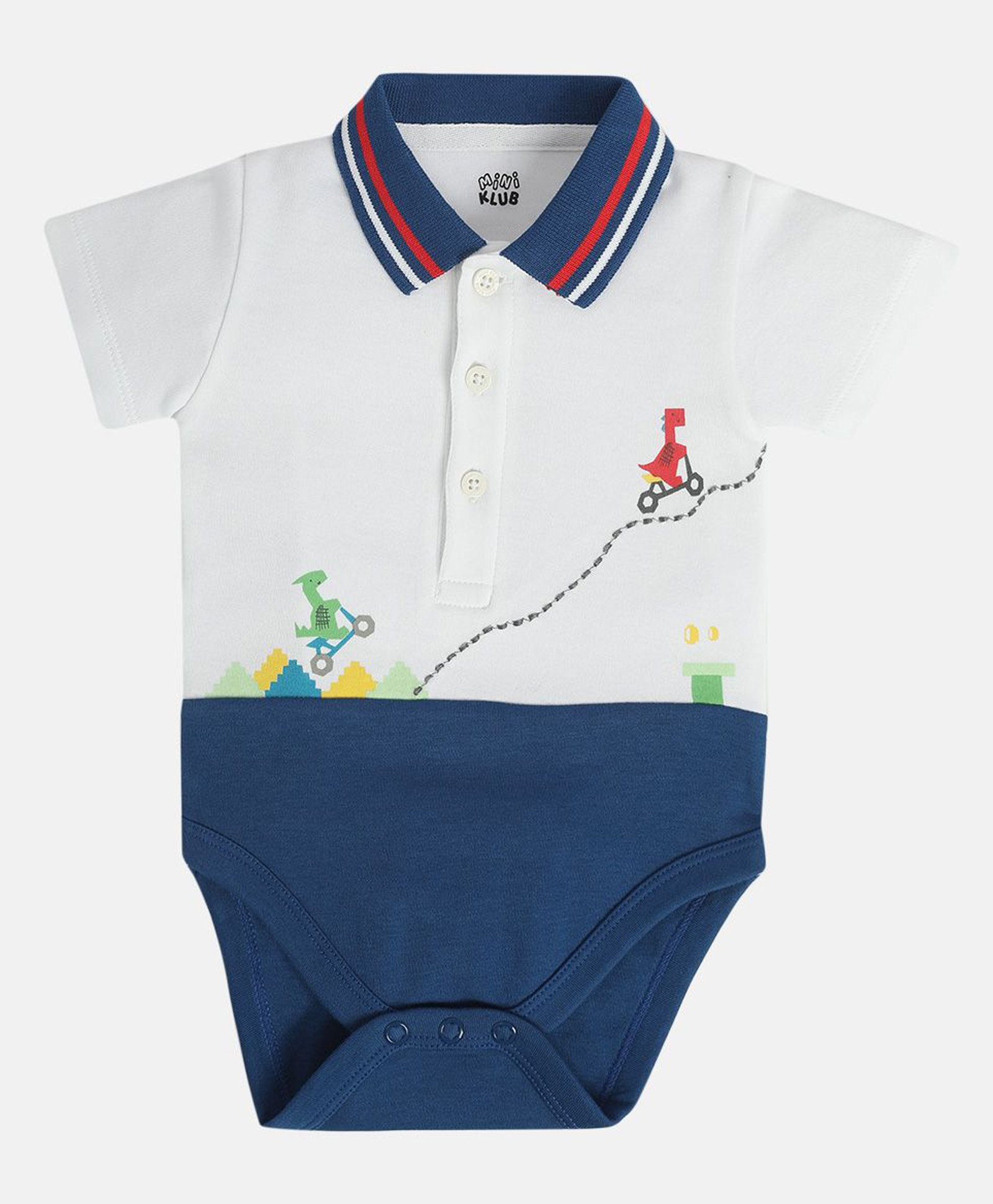 MINI KLUB Cotton Knit Half Sleeves Baby Dinosaurs Printed Onesie - White-image-31