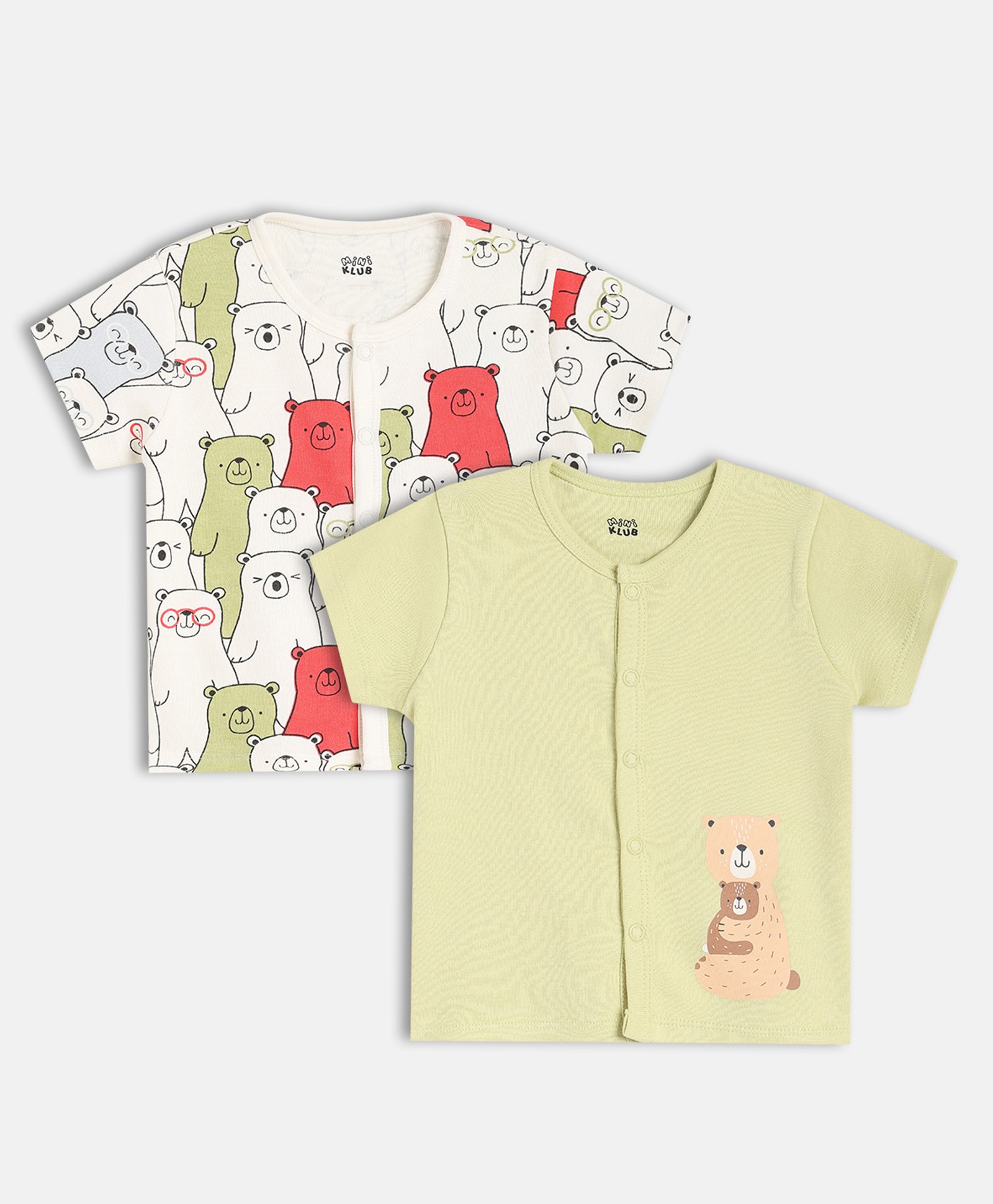 MINI KLUB Cotton Knit Pack Of 2 Half Sleeves Baby Bears Printed Jhablas - White Green & Beige-picture-12