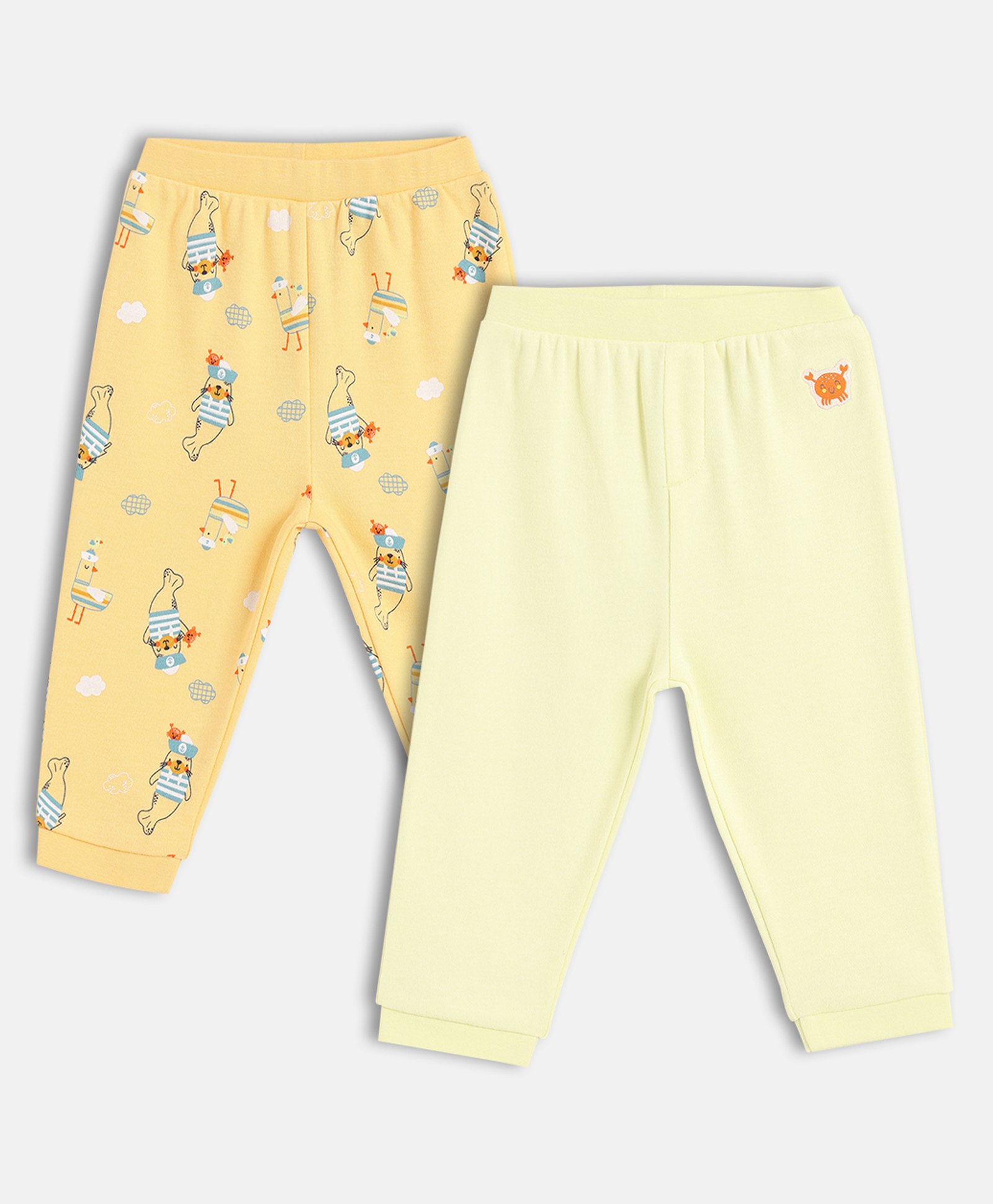 MINI KLUB Cotton Knit Pack Of 2 Crab & Dolphins Printed Pants - Orange & Beige-picture-25