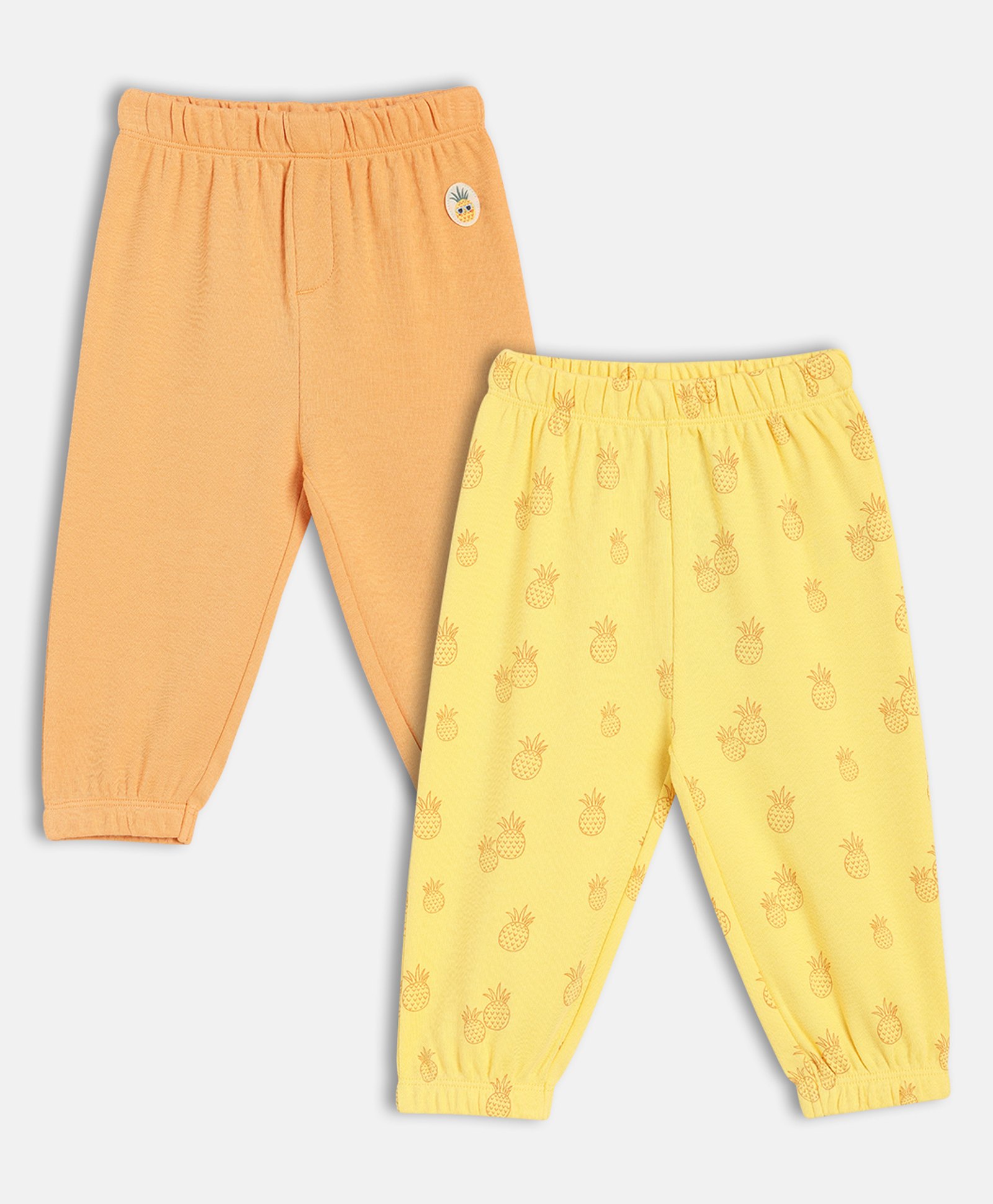 MINI KLUB Cotton Knit Pack Of 2 Solid & Vehicle Printed Pants - Yellow & Orange-picture-17