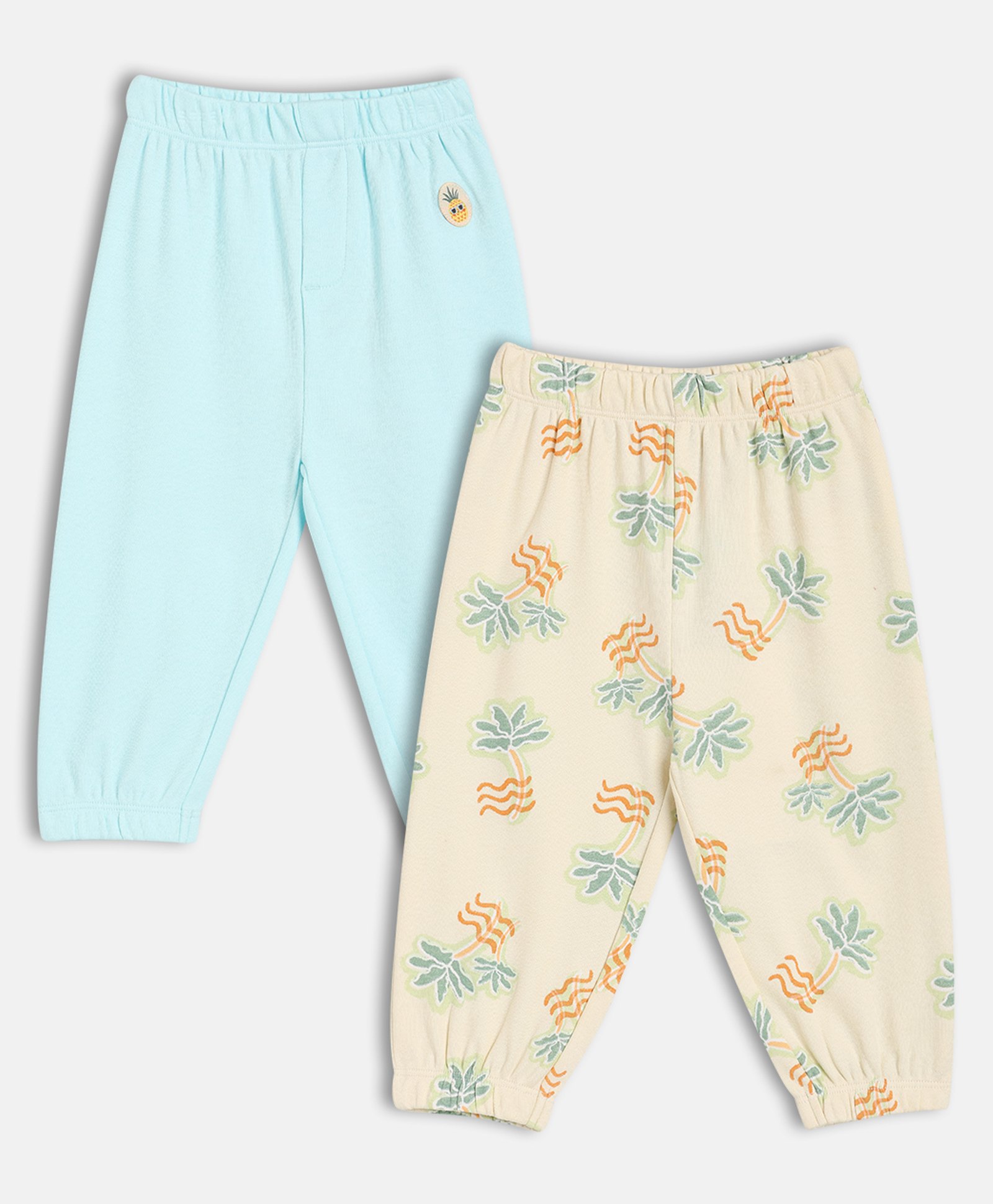 MINI KLUB Cotton Knit Pack Of 2 Beach Theme Printed Pants - Blue & Beige-picture-12