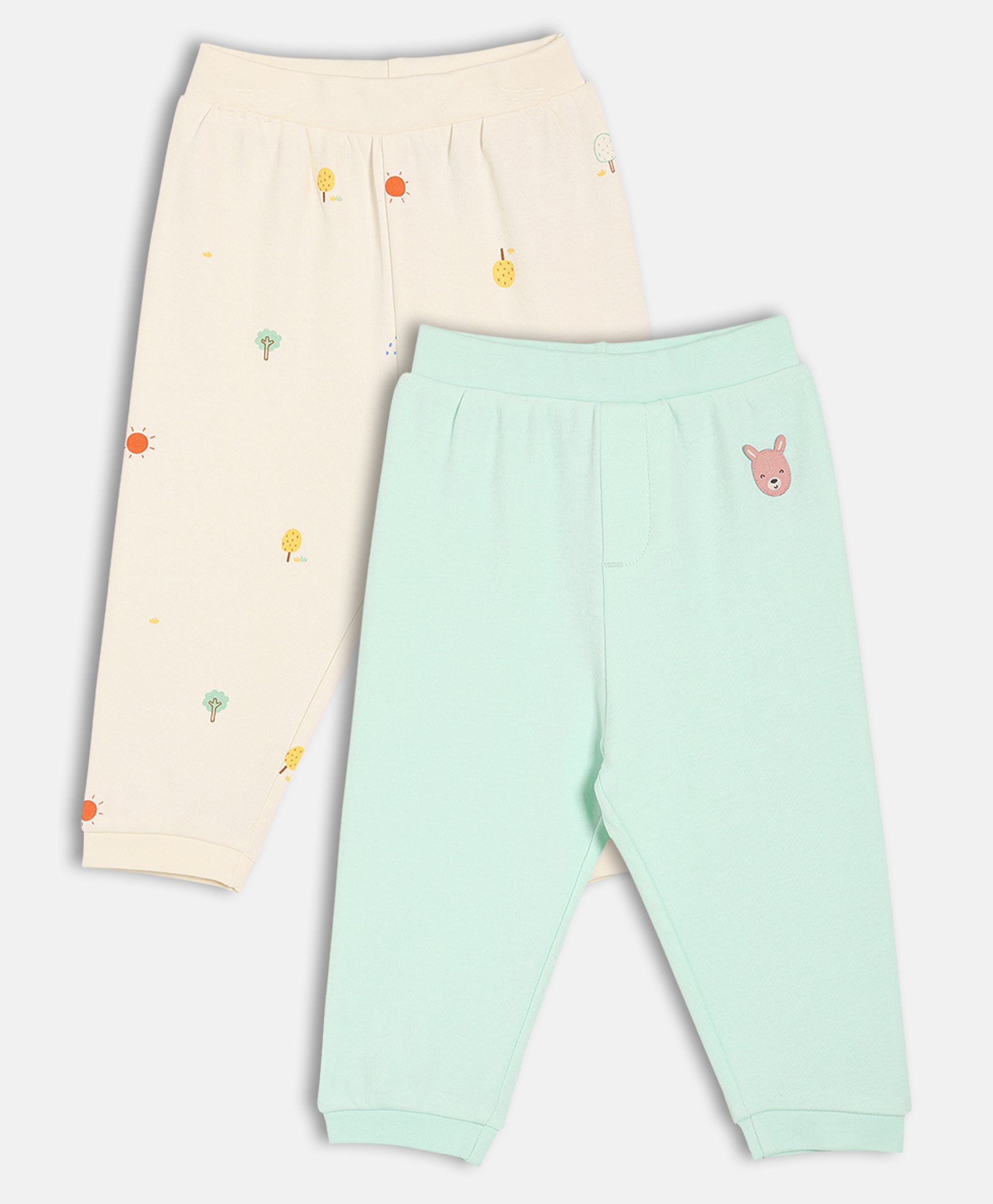 MINI KLUB Cotton Knit Pack Of 2 Trees Printed & Kangaroo Patch Embroidered Pants - Pink & Blue-picture-11