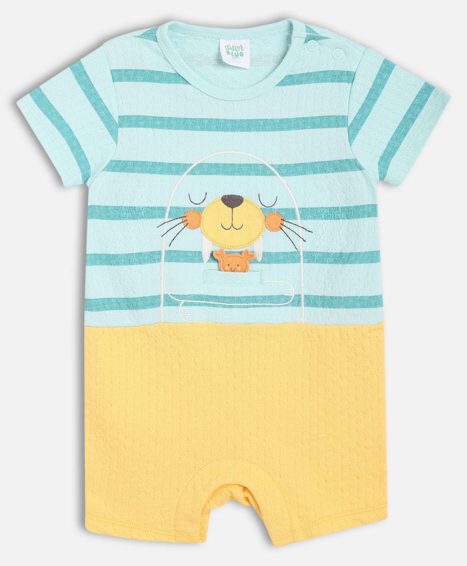 MINI KLUB Cotton Knit Half Sleeves Placement Striped Sea Printed Romper - Blue-picture-40