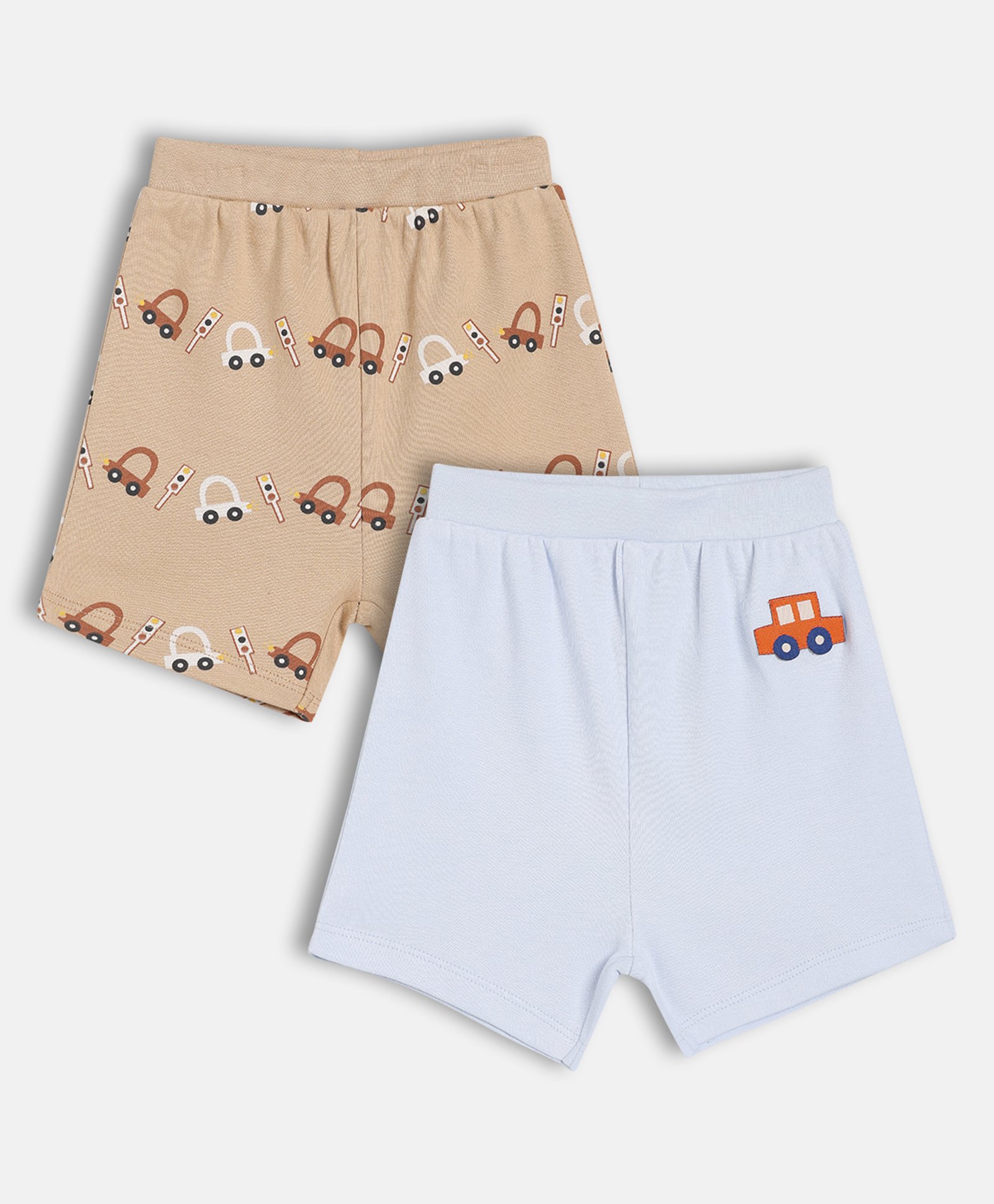 MINI KLUB Cotton Knit Pack Of 2 Cars Printed Shorts - Blue & Beige-picture-32