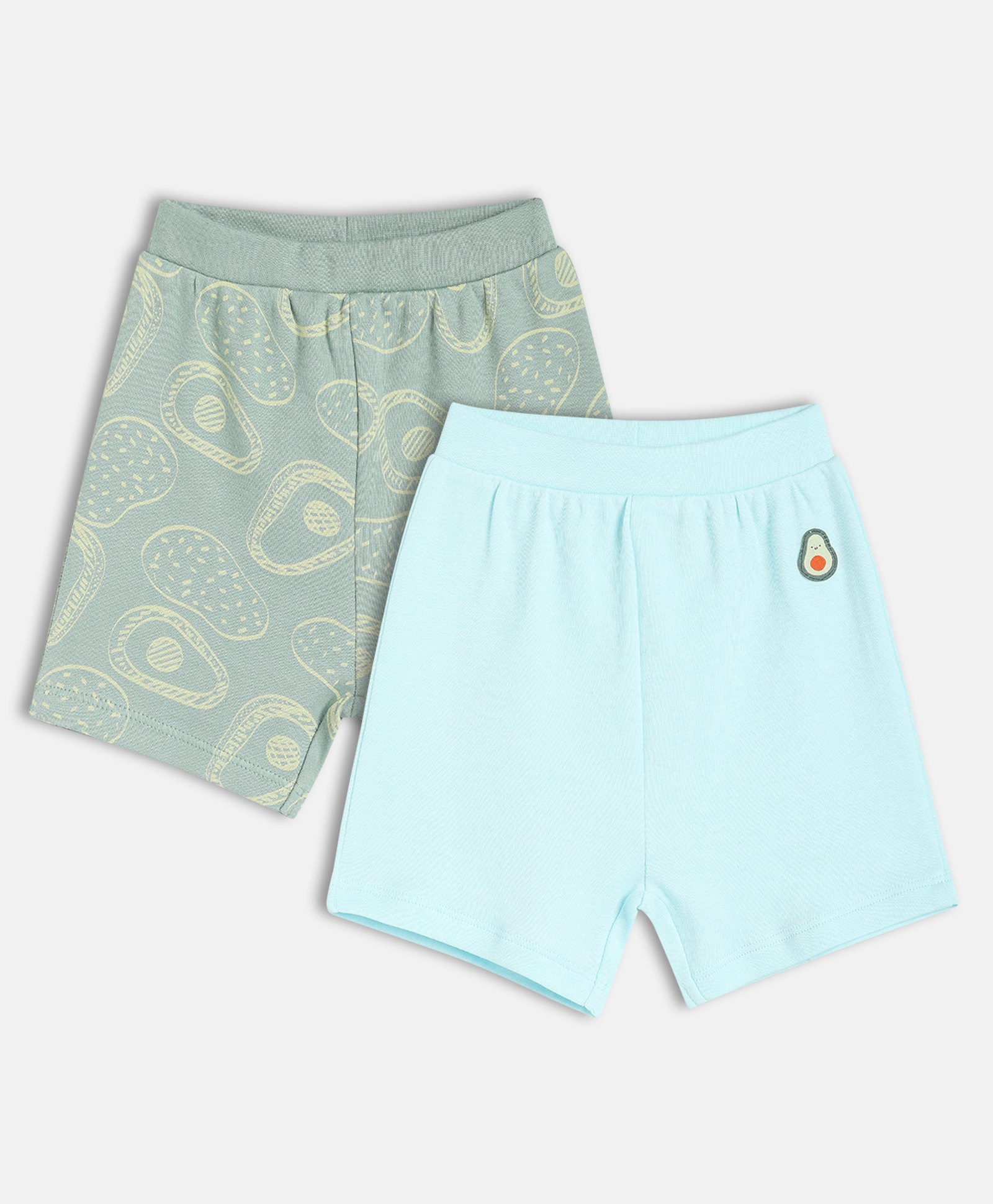 MINI KLUB Cotton Knit Pack Of 2 Avacados Printed & Patch Detailed Shorts - Grey & Blue-picture-32