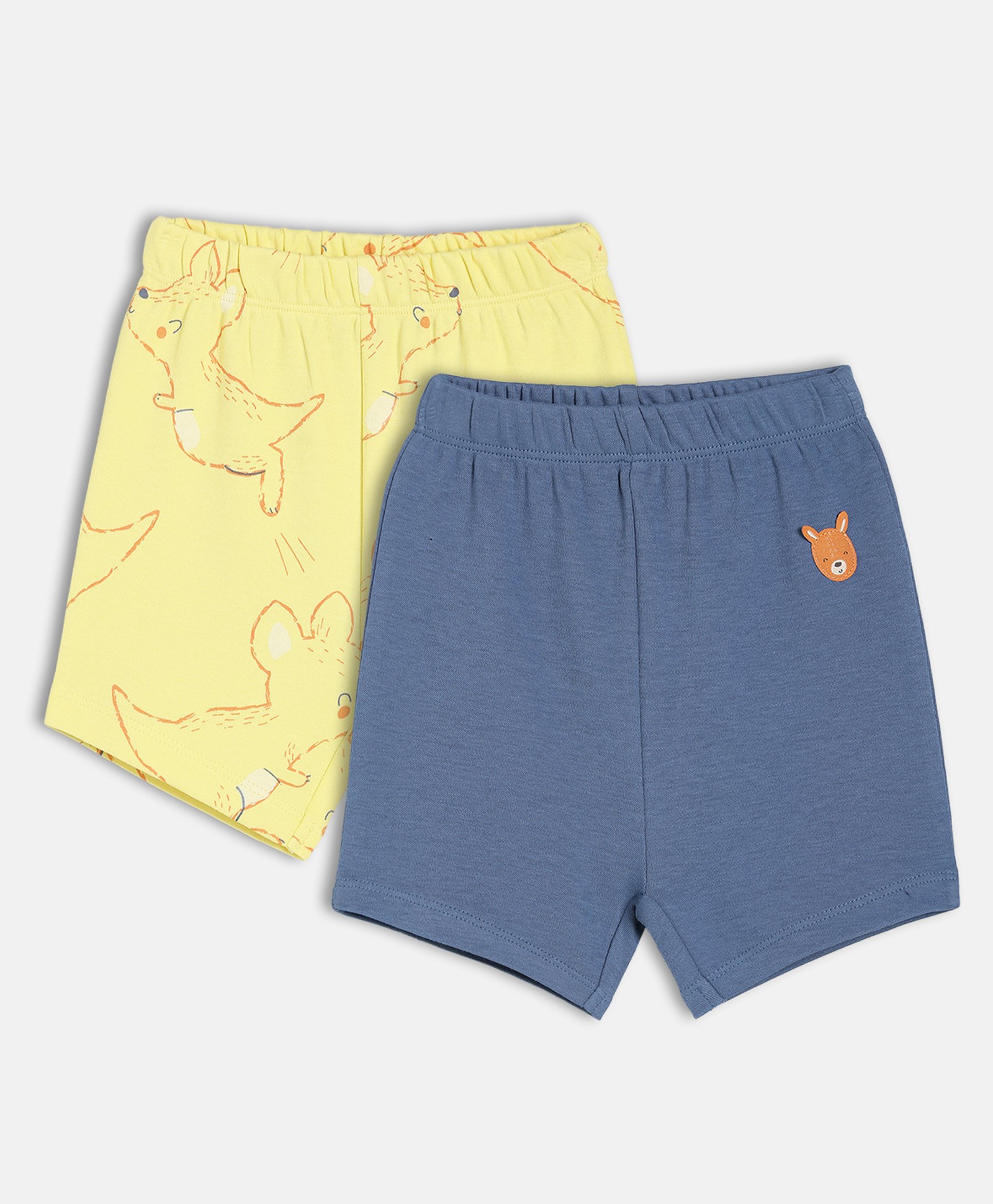 MINI KLUB Cotton Knit Pack Of 2 Animal Printed & Patch Detailed Shorts - Yellow & Blue-picture-26