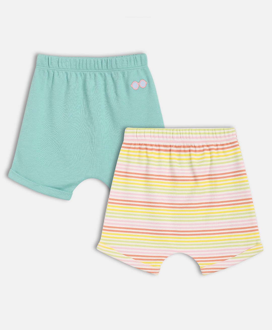 MINI KLUB Cotton Knit Pack Of 2 Striped & Sunglasses Embroidered Shorts - Blue & White-picture-38