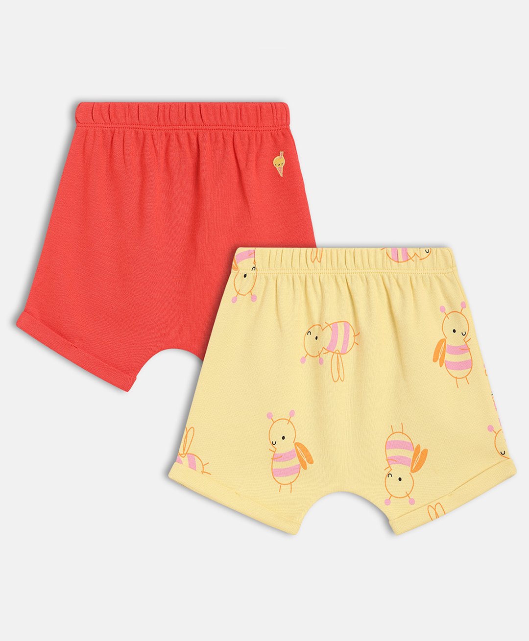 MINI KLUB Cotton Knit Pack Of 2 Bee & Ice Cream Printed Shorts - Red & Yellow-image-16