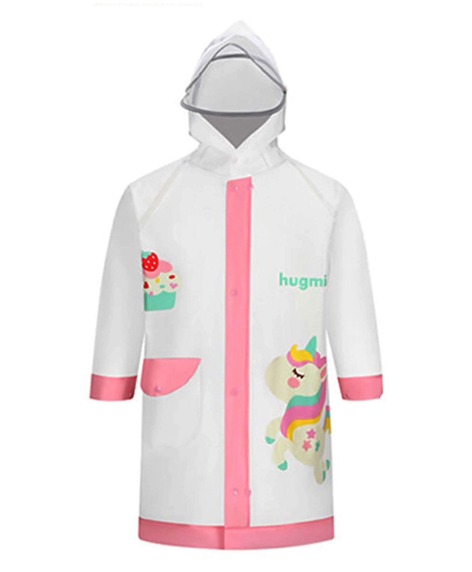 Little Surprise Box PVC Full Sleeves Unicorn Printed Hooded Raincoat - Transparent & Pink-picture-15