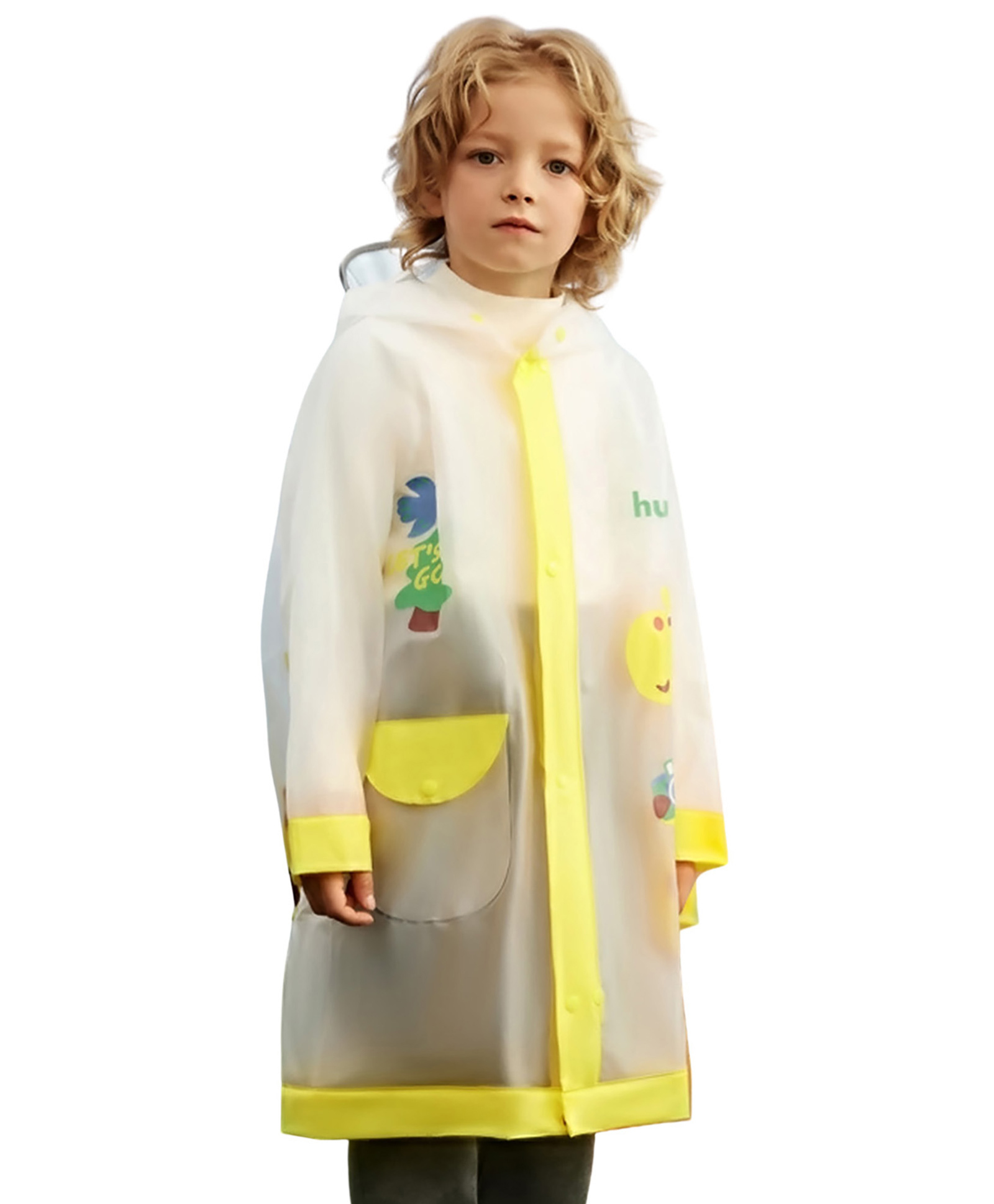 Little Surprise Box PVC Full Sleeves Giraffe Printed Glow In The Dark Hooded Raincoat With Extra Backpack Space - Transparent & Yellow-picture-30