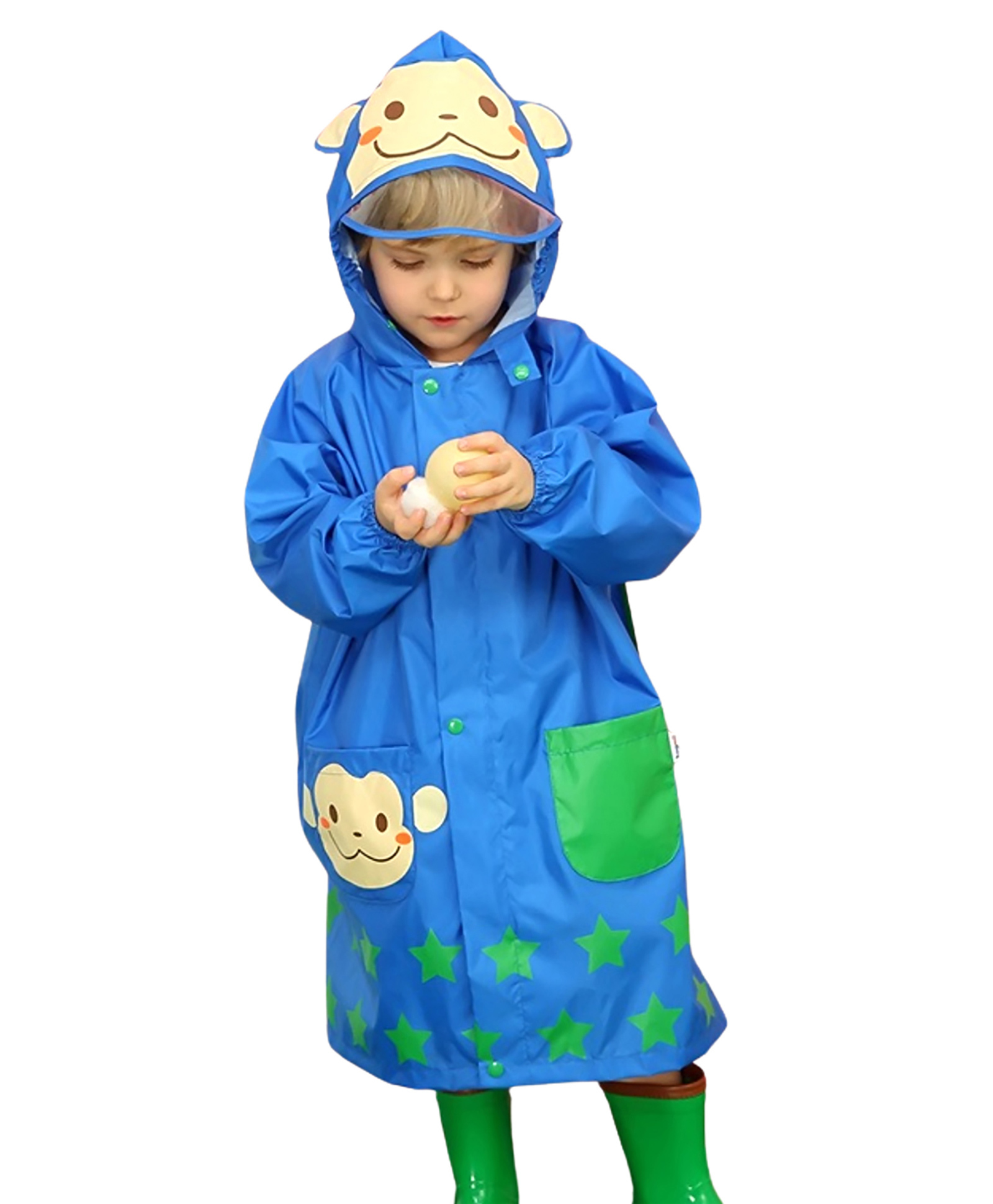 Little Surprise Box PVC Full Sleeves Monkey Face Printed Hooded Raincoat With Extra Backpack Space - Blue-picture-25
