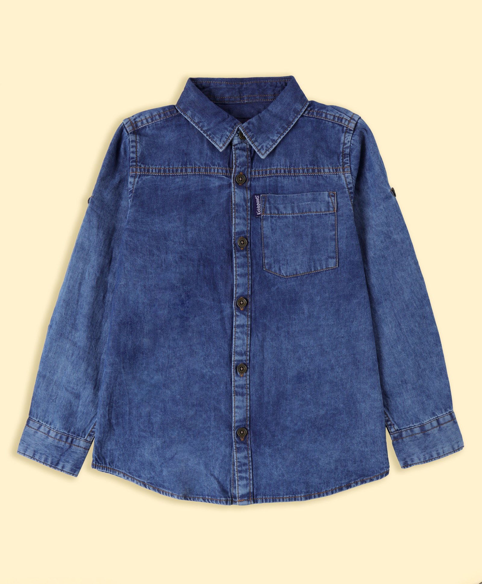 Kiddopanti Denim Woven Full Sleeves Mild Washed Shirt - Medium Blue-picture-29