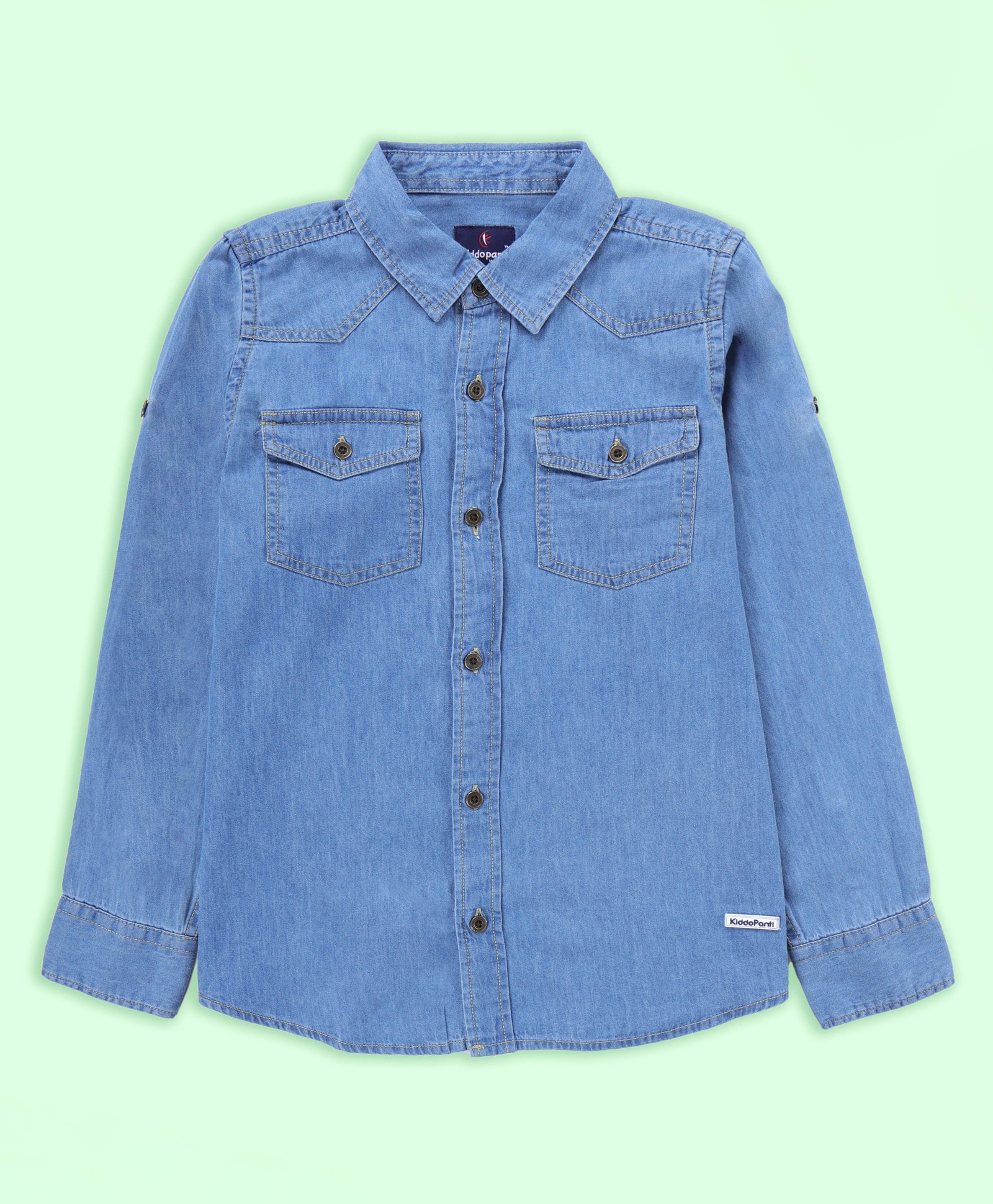 Kiddopanti Denim Woven Full Sleeves Mild Washed Shirt - Light Blue-picture-22