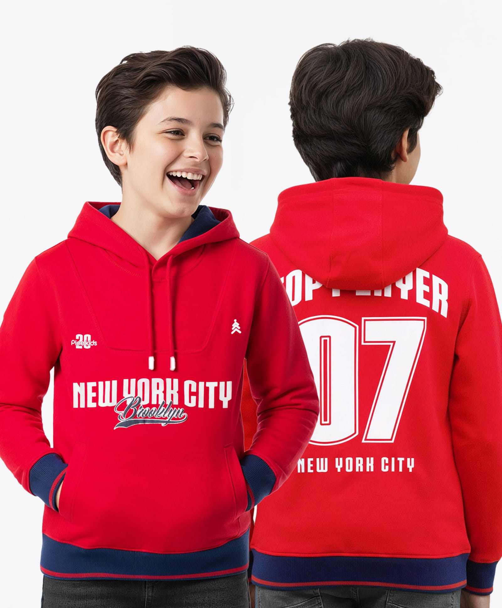 Pine Kids Cotton Knit Full Sleeves Hooded Sweatshirt with Front & Back Text Graphic & Kangaroo Pocket - Red-picture-23