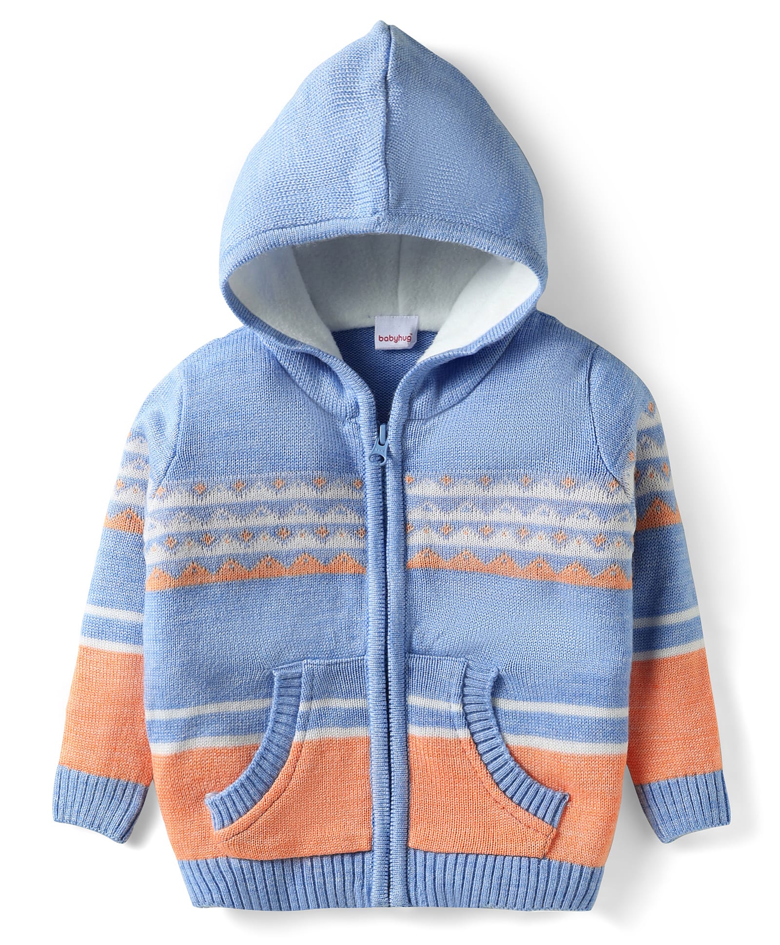 Babyhug Knit Full Sleeves Hooded Sweater With Abstract Design & Kangaroo Pockets - Multicolour-image-17
