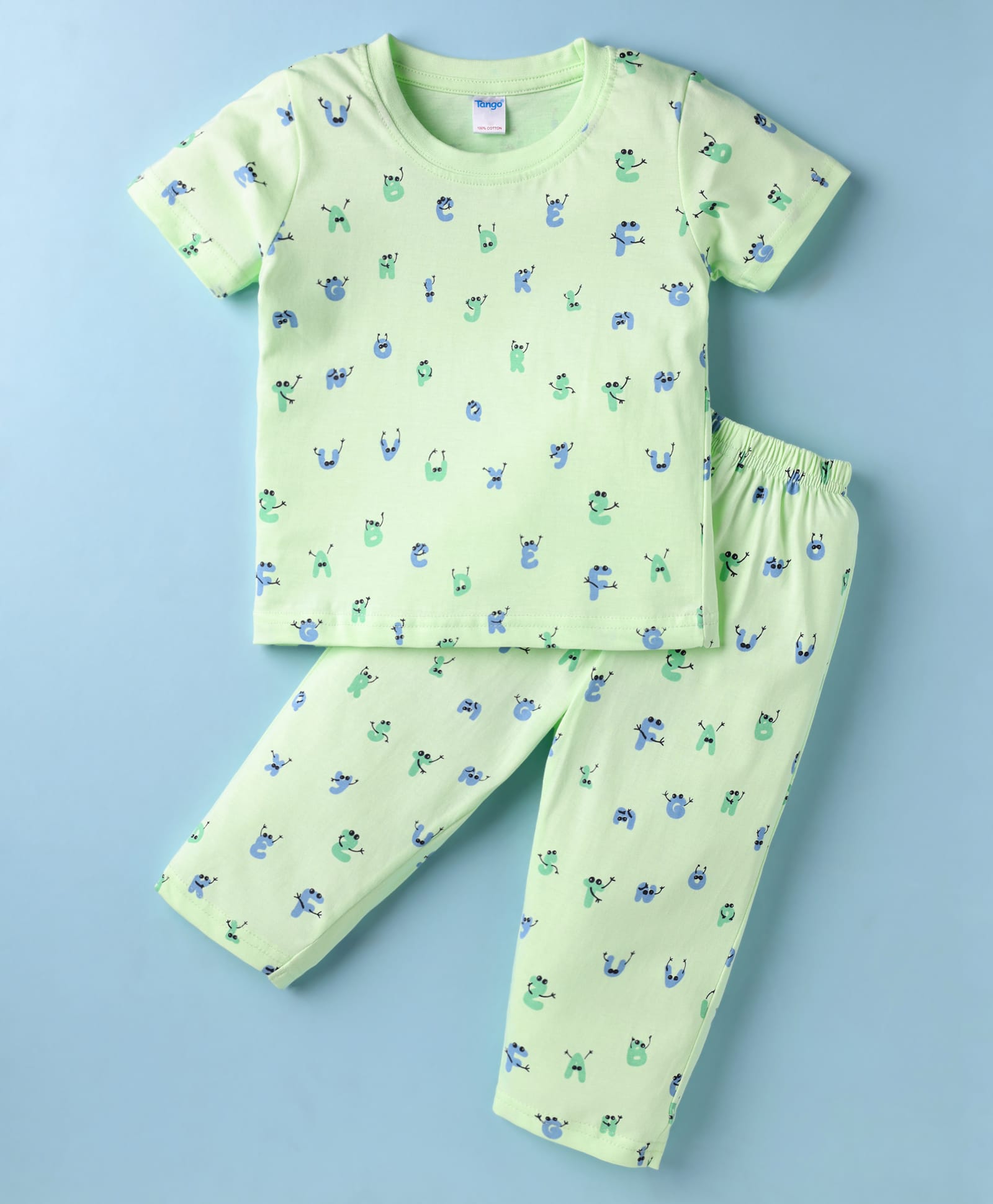 Tango Single Jersey Knit Half Sleeves Co-ords Night Suit with Alphabet Print - Light Green-picture-30