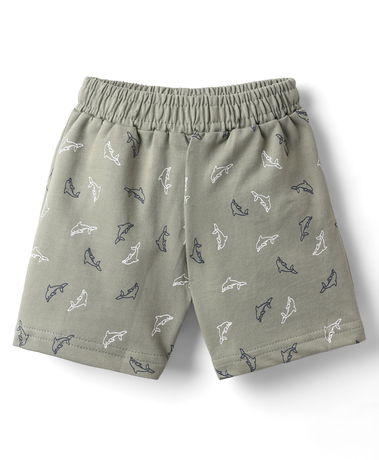 Tango Looper Knit Above Knee Length Short with Dolphin Print - Oil Green-picture-23
