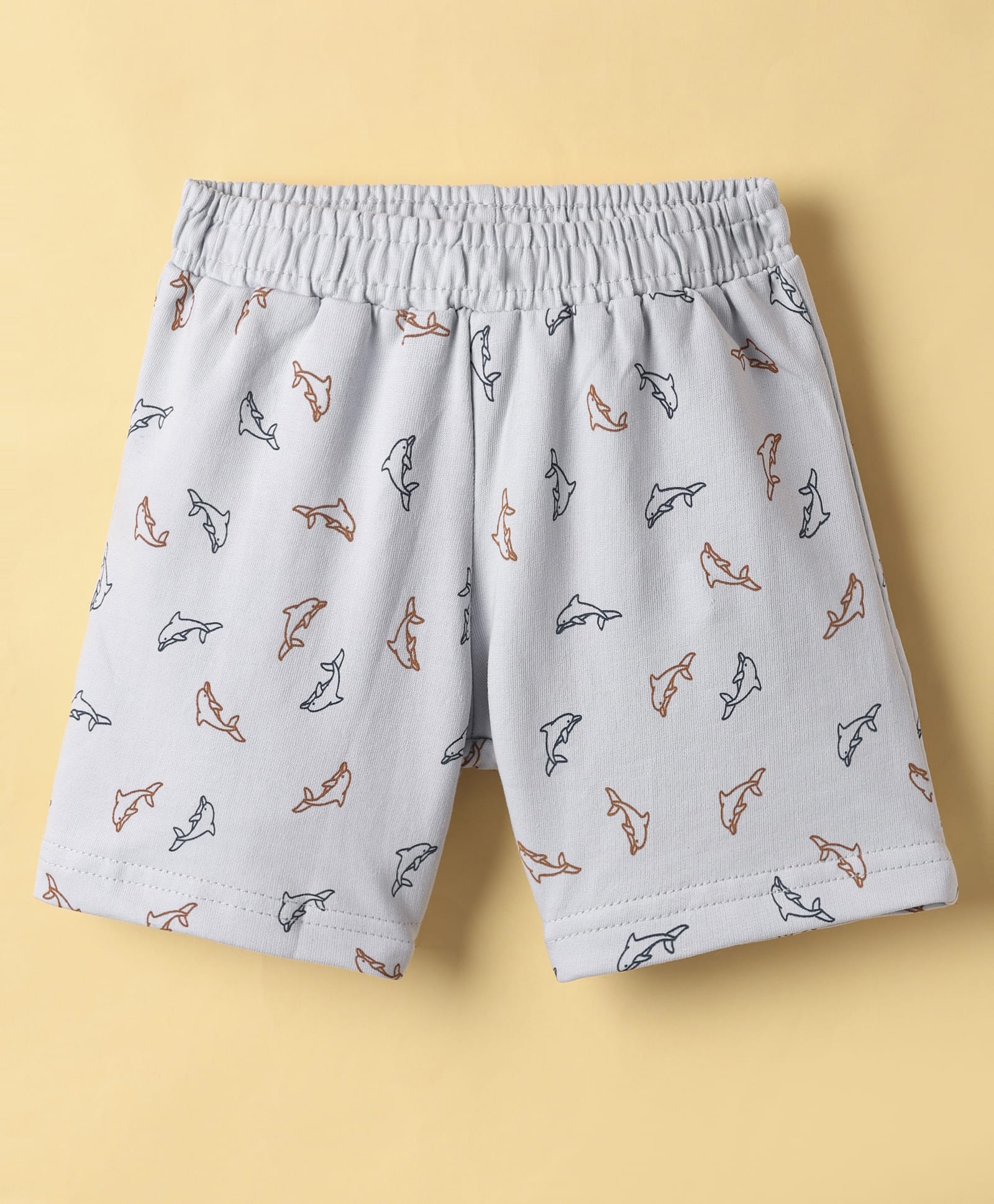 Tango Looper Knit Above Knee Length Shorts with Dolphin Print - Light Grey-image-26
