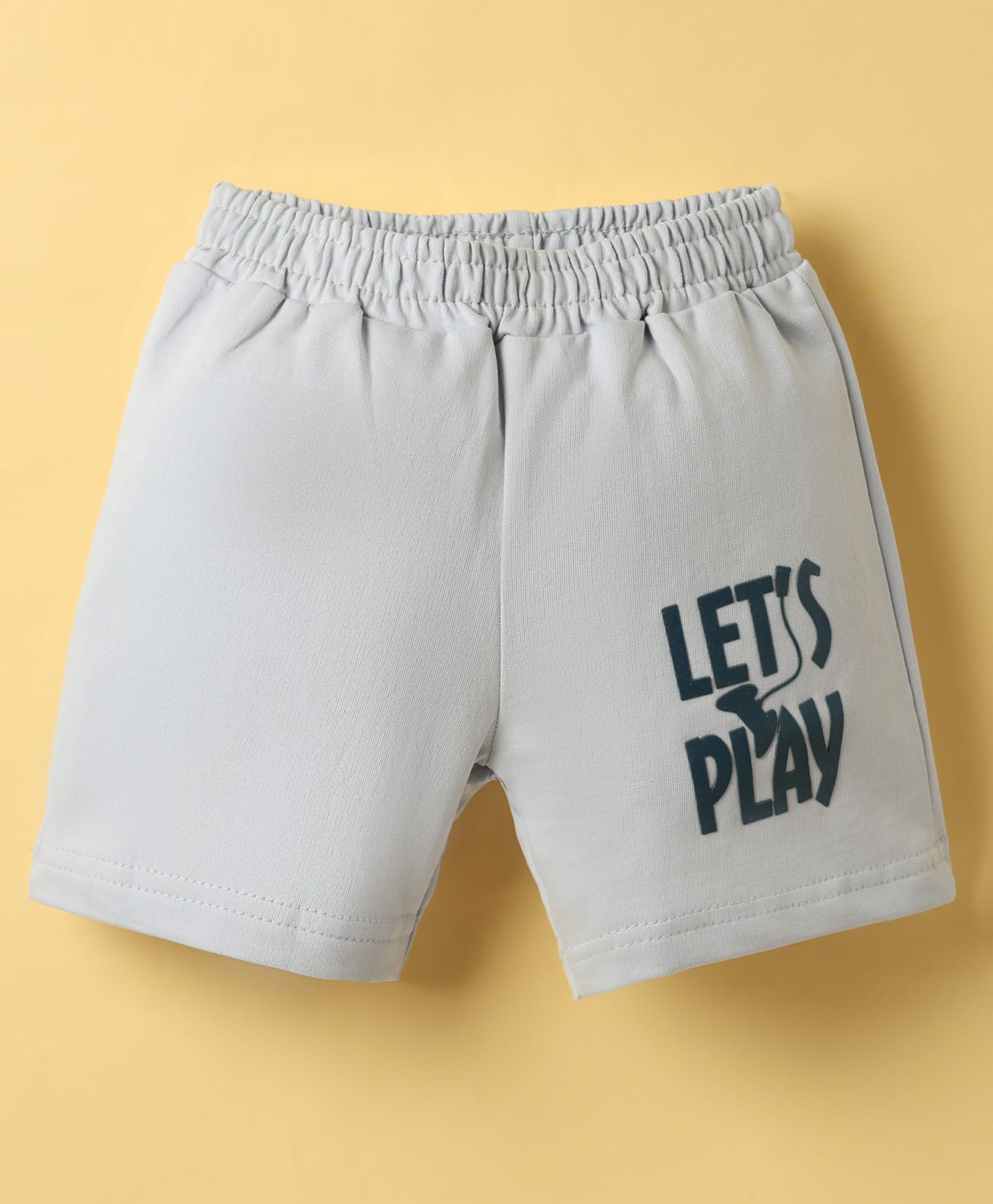 Tango Looper Knit Above Knee Length Shorts with Lets Play Print - Light Grey-image-13