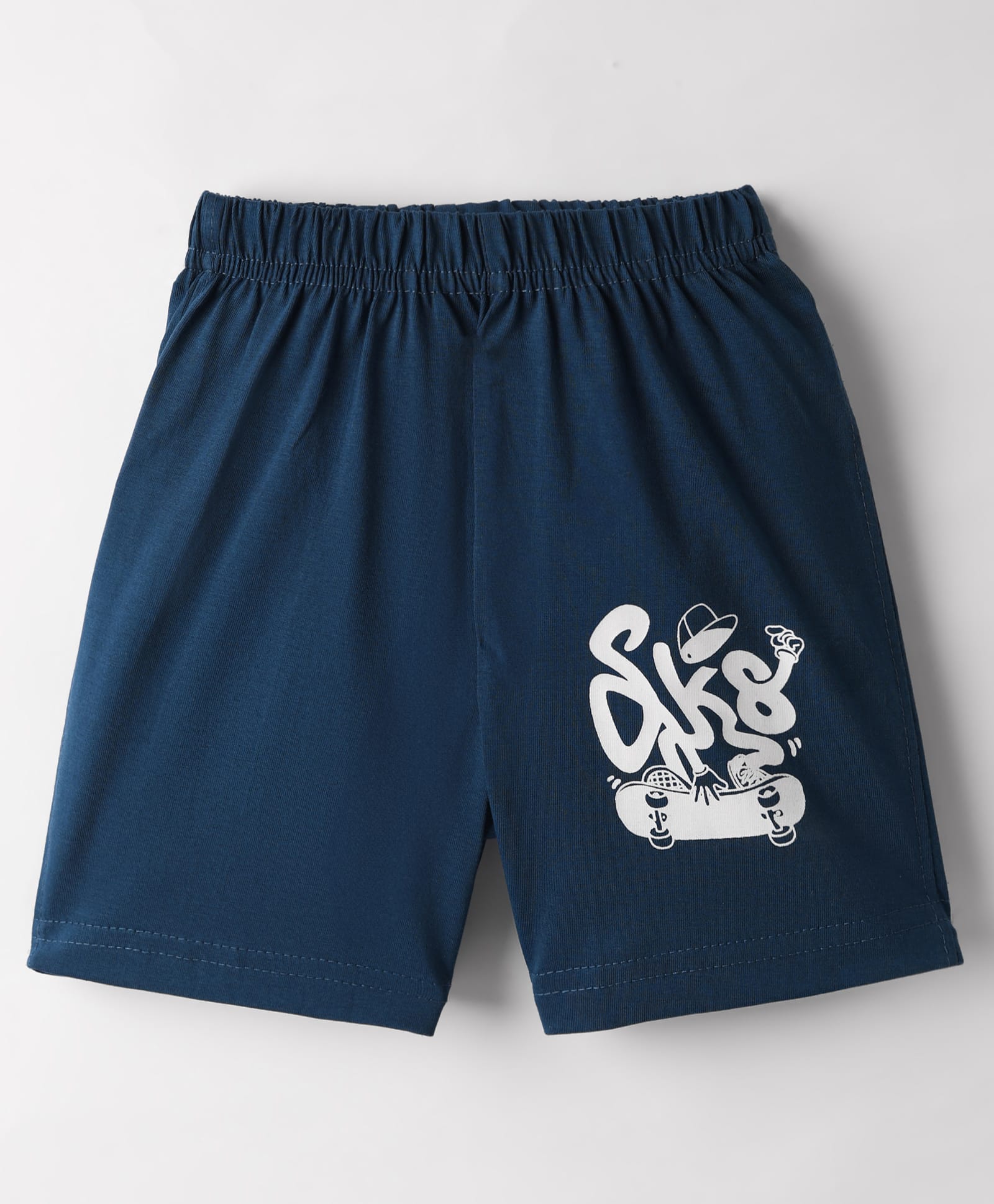 Tango Single Jersey Knit Above Knee Length Shorts with Skateboard Print - Peacock Blue-image-45