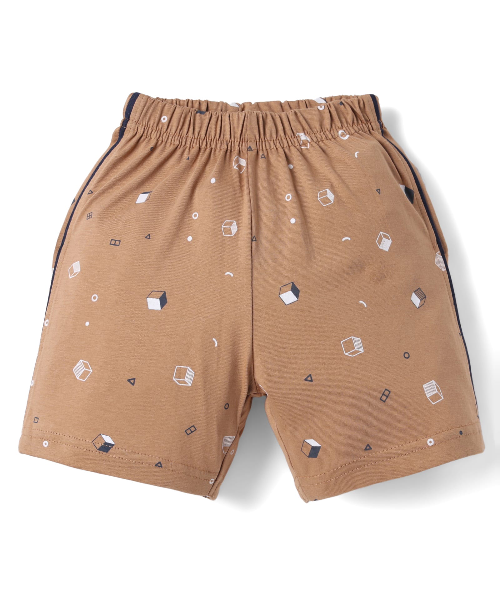Taeko Single Jersey Knit Above Knee Length Shorts with Geometric Print - Brown-picture-2