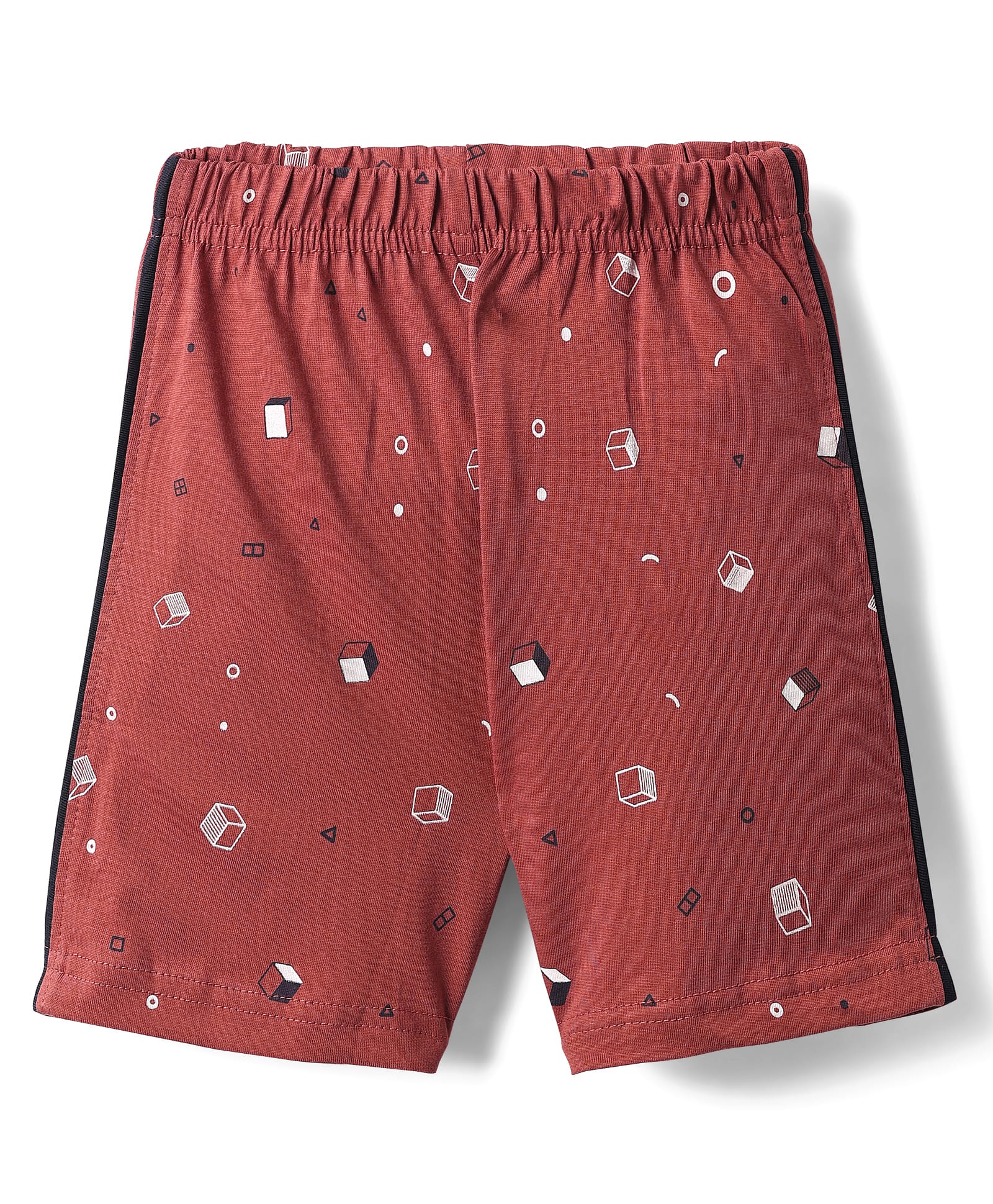 Taeko Single Jersey Knit Above Knee Length Shorts with Geometric Print - Tandoori Spice Red-image-4