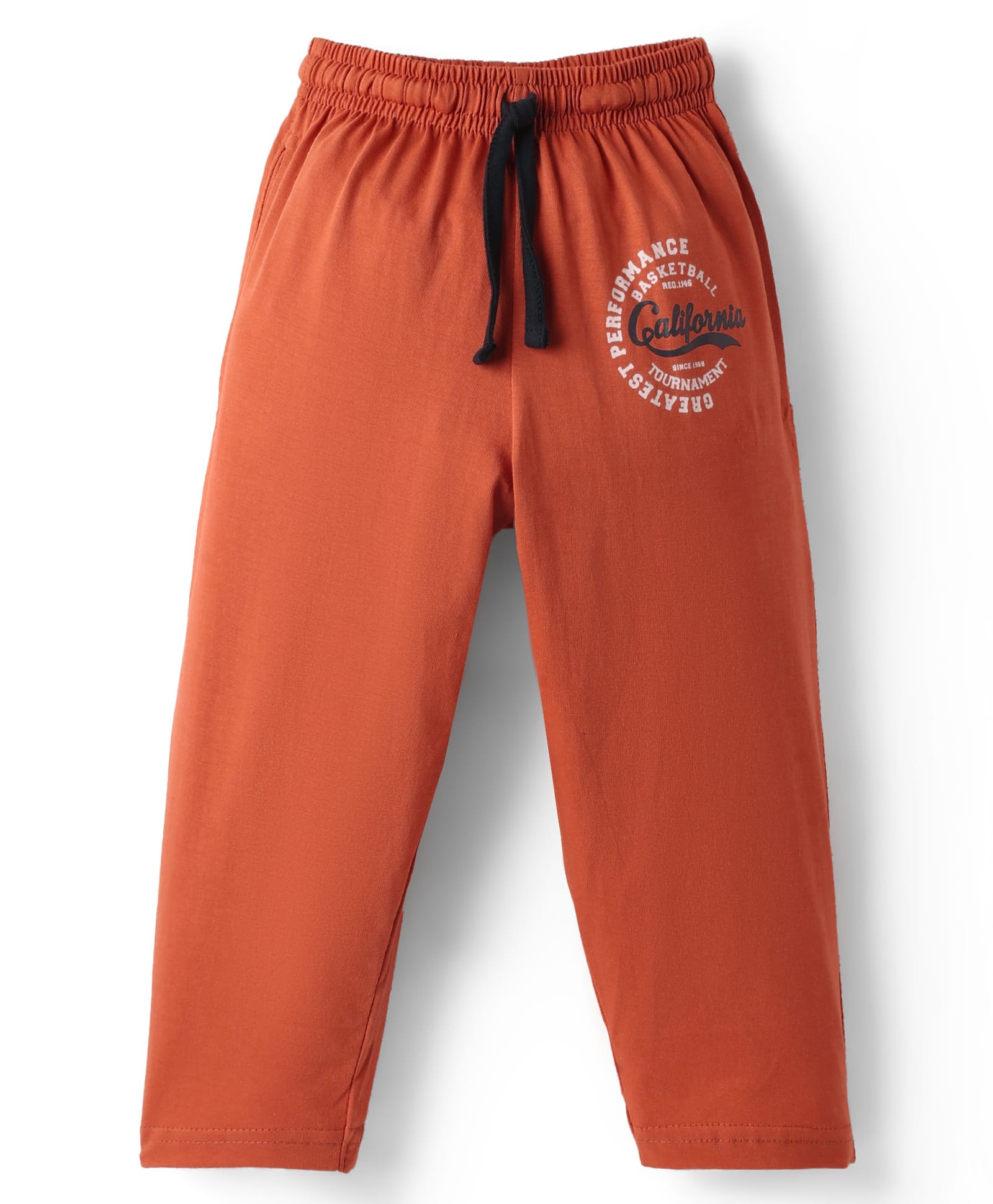 Taeko Single Jersey Knit Full Length Track Pant With California Text Print - Rust Orange-image-41