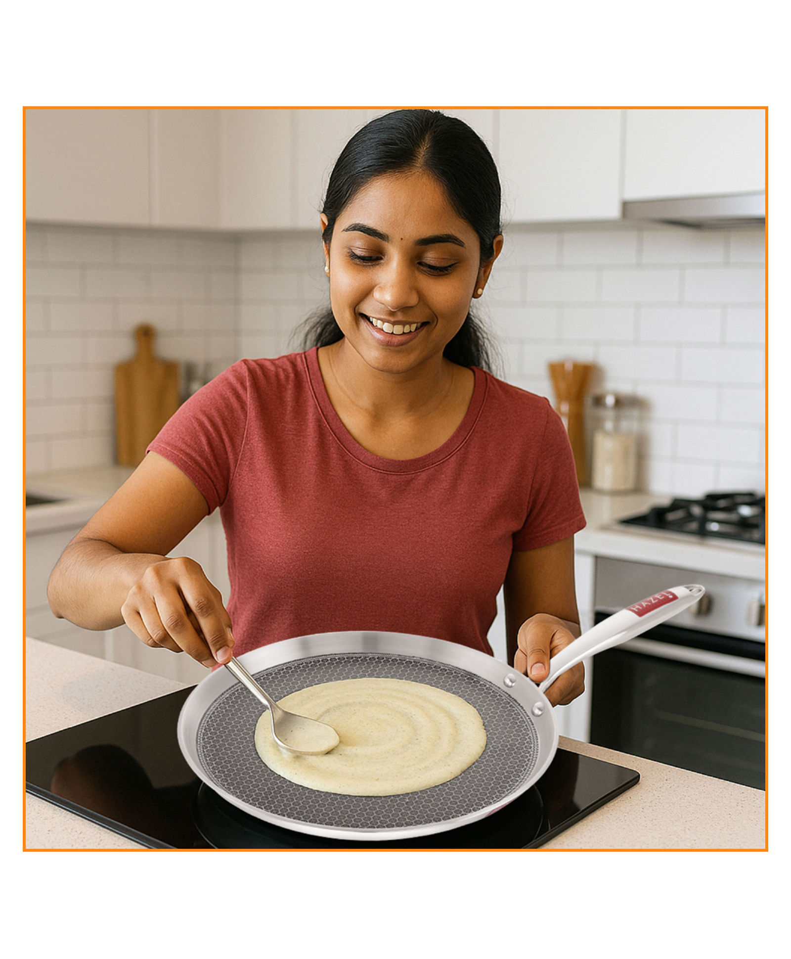HAZEL Nonstick Dosa Tawa 26.3cm | Honeycomb Triply Steel Flat Tawa | Induction & Gas Compatible Tava-picture-4
