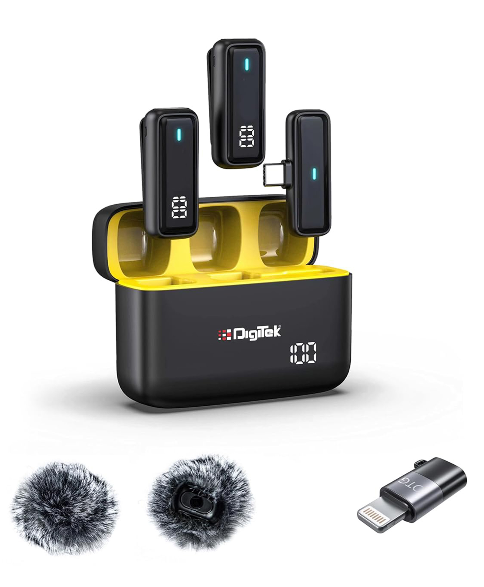 Digitek 2 in 1 Wireless Microphone DWM-105 with ANC Mode 50m Wireless Range 6 Hour Working Time Plug & Play Auto Pairing Compatible with Android & iOS for Broadcasting & Audio Recording - Black-picture-2