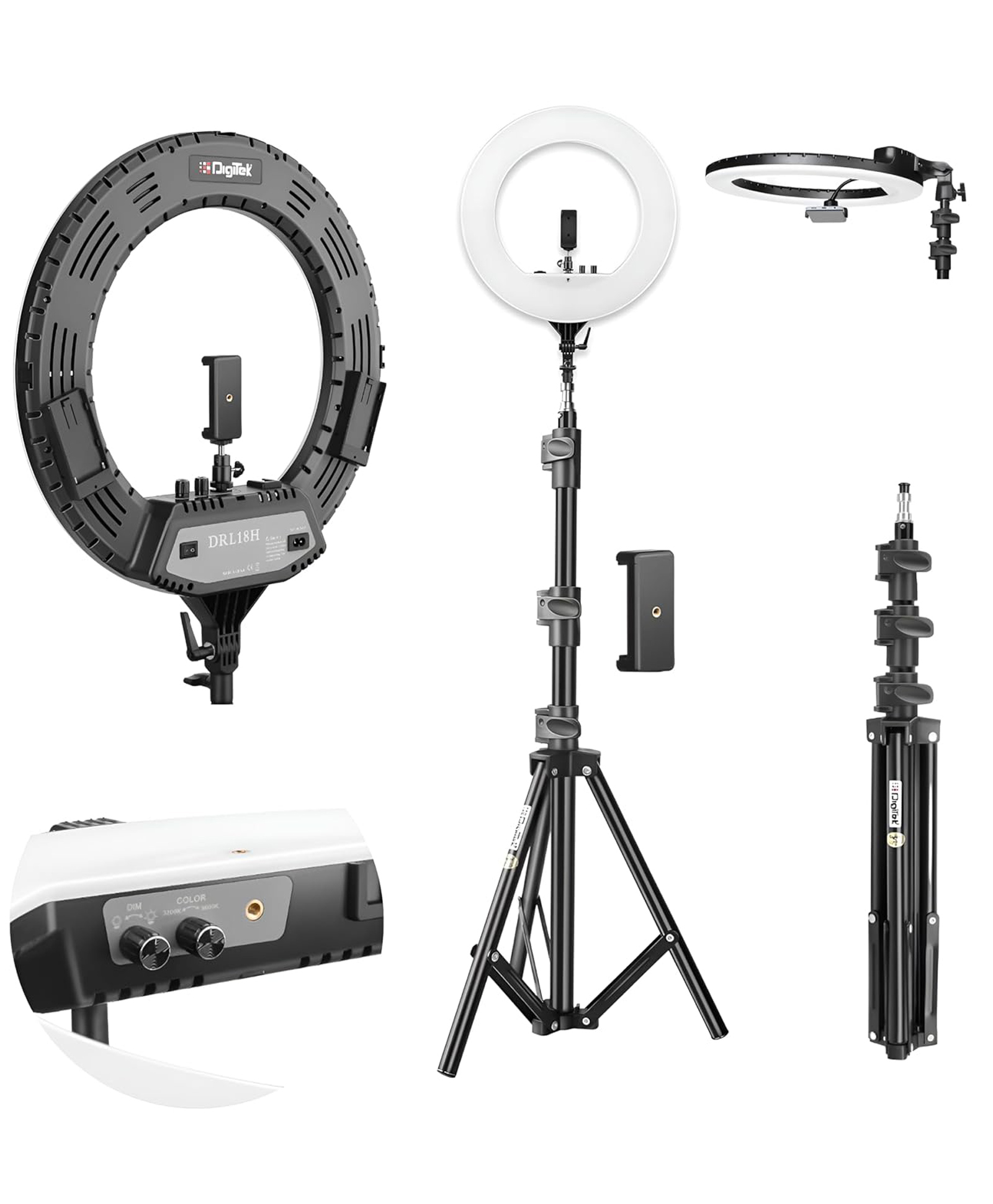 Digitek Ring Light 18 Inches DRL 18 H C with 158 cm Stand AC DC Power Color Temperature Control Lighting Intensity Control & USB Powered - Black-picture-0