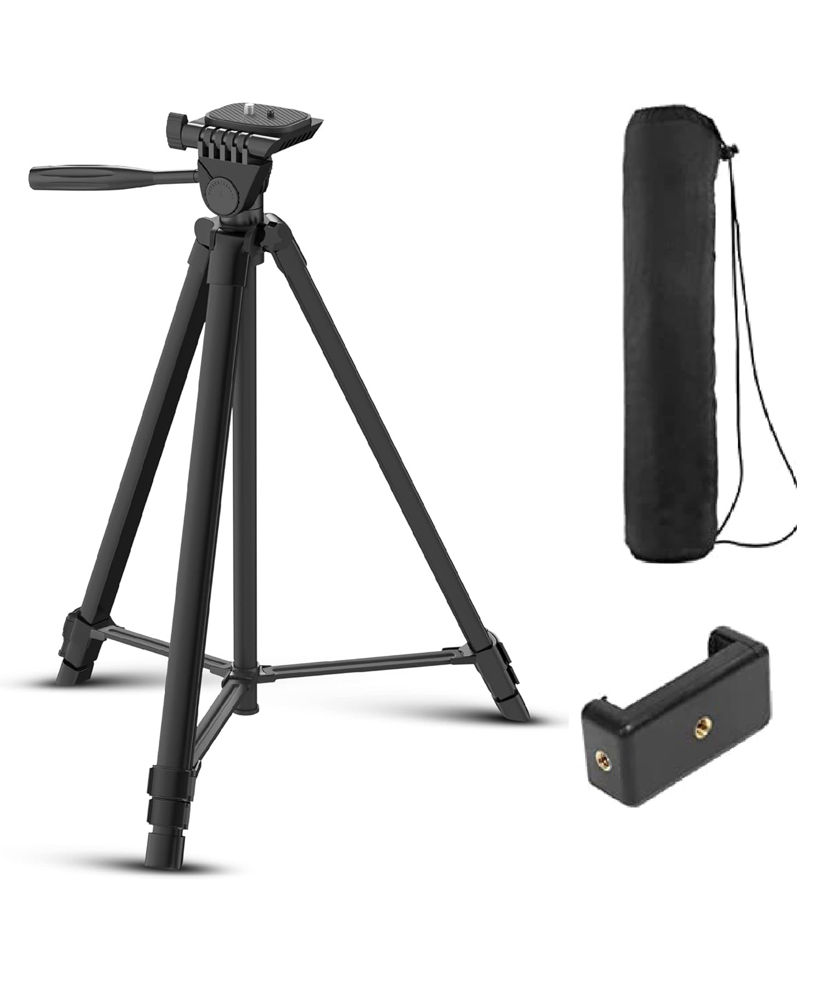 Digitek Tripod DTR 480 LW 57 Inch Portable Aluminium Alloy Tripod with Smartphone Holder & 360° Ball Head 3 Section Adjustment 2kg Load Capacity Carry Bag Compatible with Smartphone & DSLR - Black
