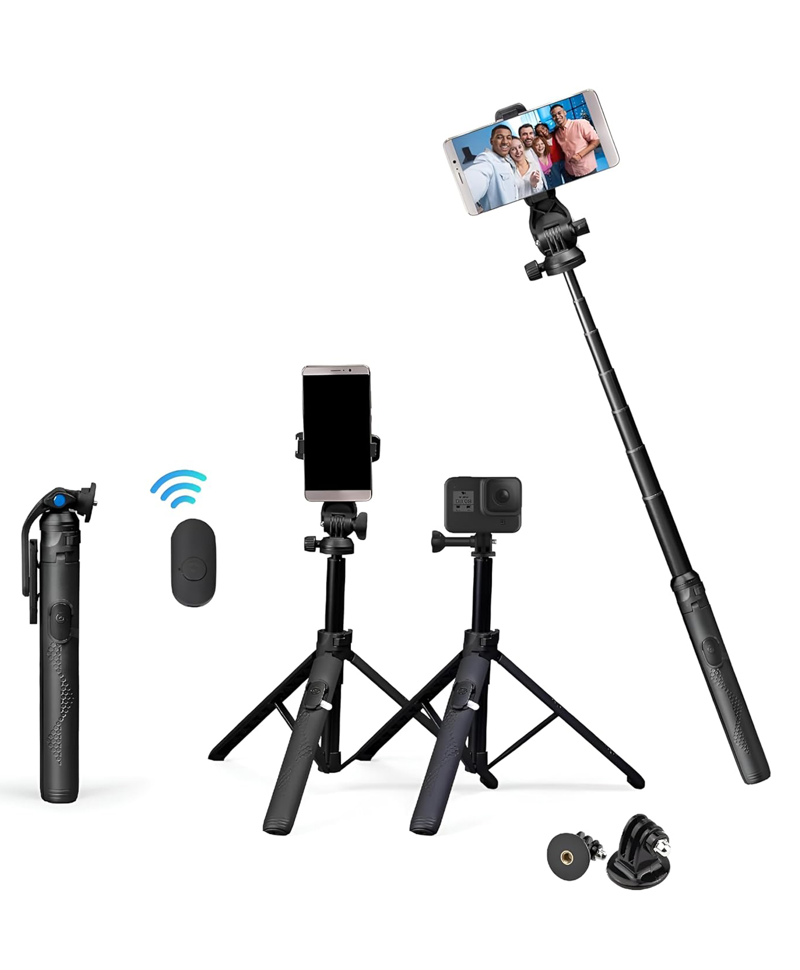 Digitek Tripod DTR 525 SS 160 cm Long Tripod Selfie Stick with Wireless Remote Aluminum Rod 3 Legs Base 360 Degree Head GoPro Adapter & 7 Section Adjustment - Black-picture-11