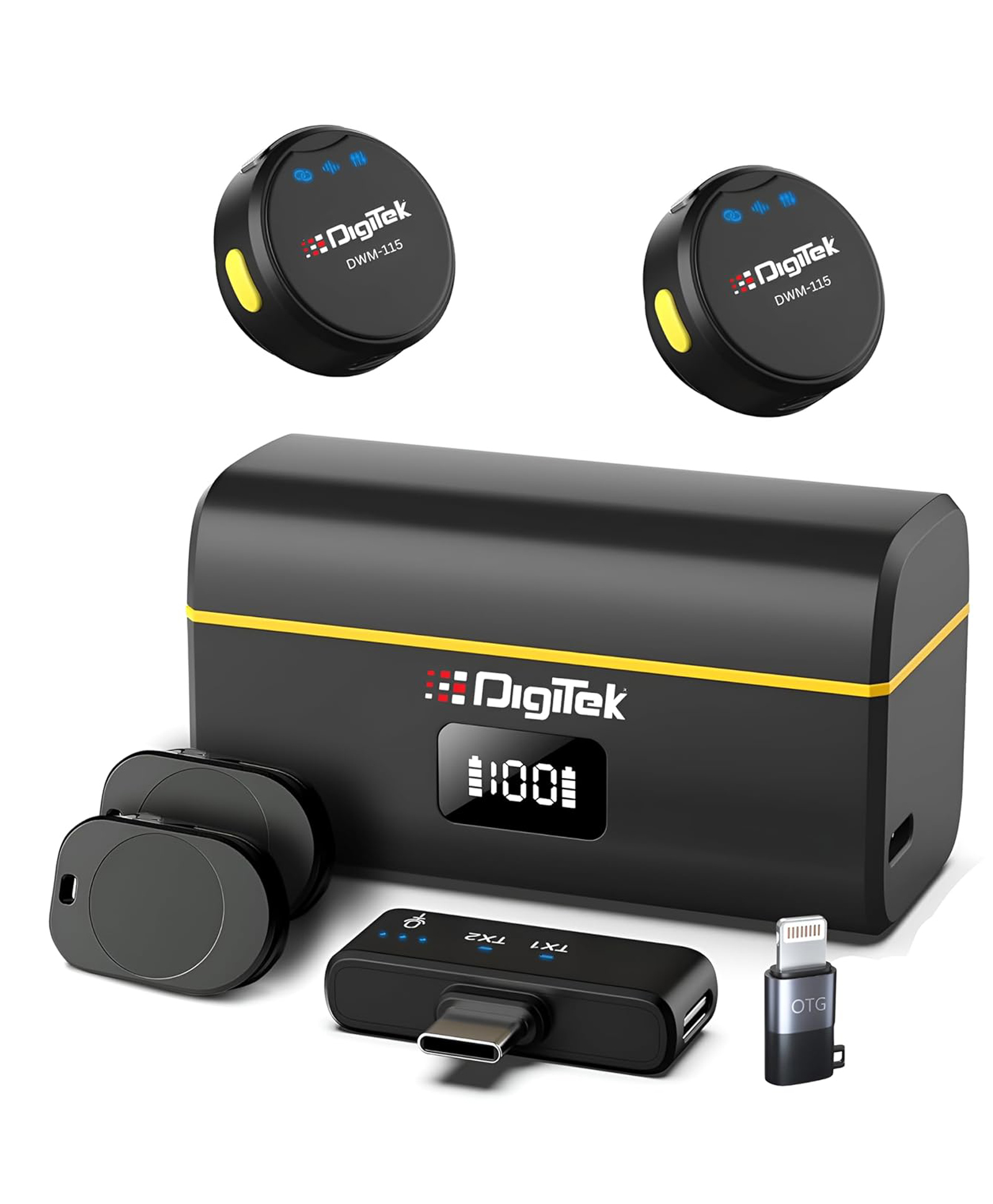 Digitek 2-in-1 Wireless Microphone DWM-115 with 2.4GHz Magnetic Clip Noise Reduction Lavalier Mic 40m Range 6Hr Battery & 360 Degree Sound Capture - Black-image-2