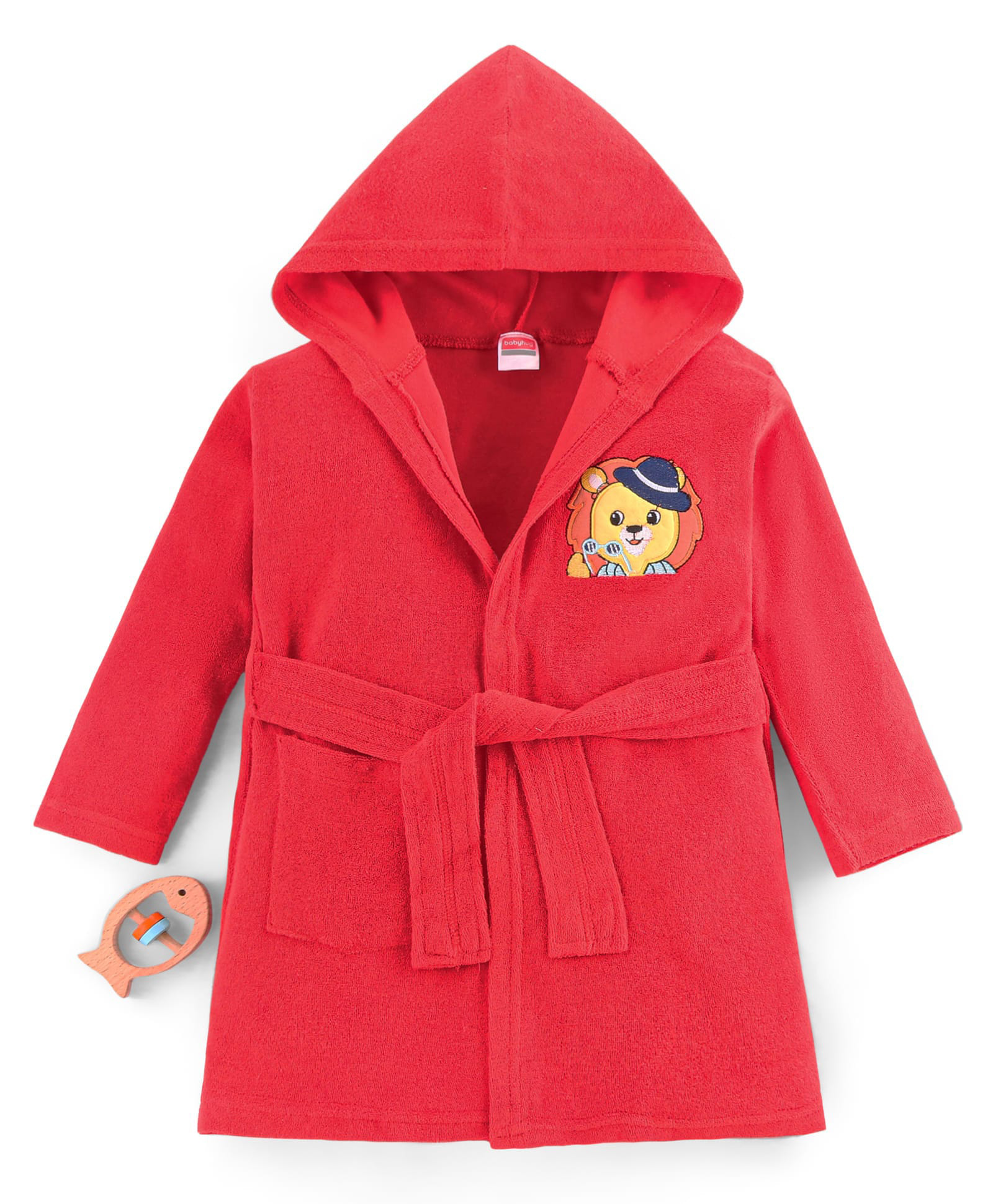 Babyhug Terry Knit Full Sleeves Hooded Animal Embroidery Patch - Red-image-26