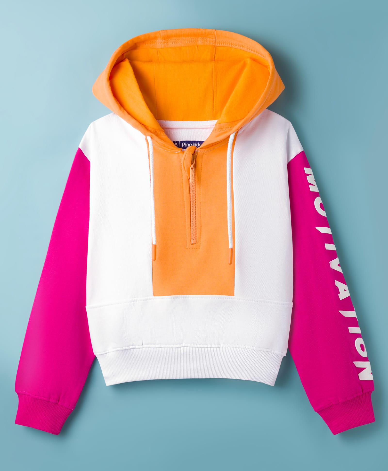 Pine Kids Cotton Knit Full Sleeves Cut & Sew Hooded Sweatshirt with Text Graphic - Multicolor-picture-20