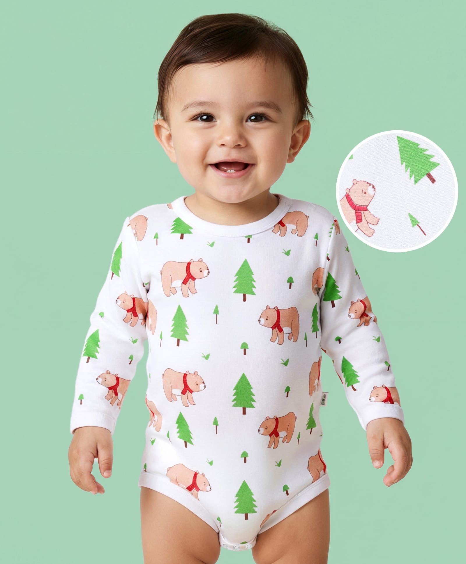 Doodle Poodle 100% Cotton Knit Full Sleeves Onesie With Bear Print - White-image-20