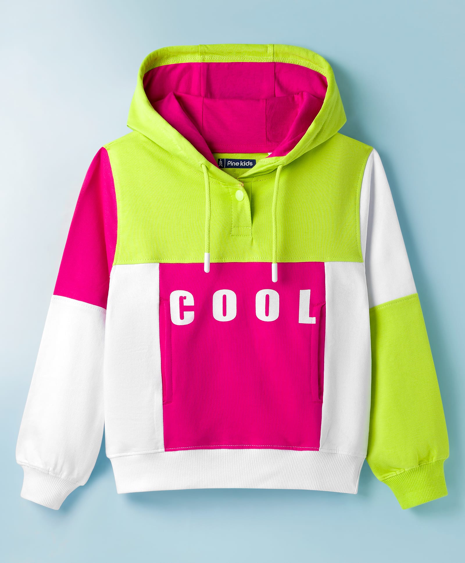 Pine Kids Cotton Knit Full Sleeves Cut & Sew Hooded Sweatshirt with Text Graphic - Multicolor-picture-35