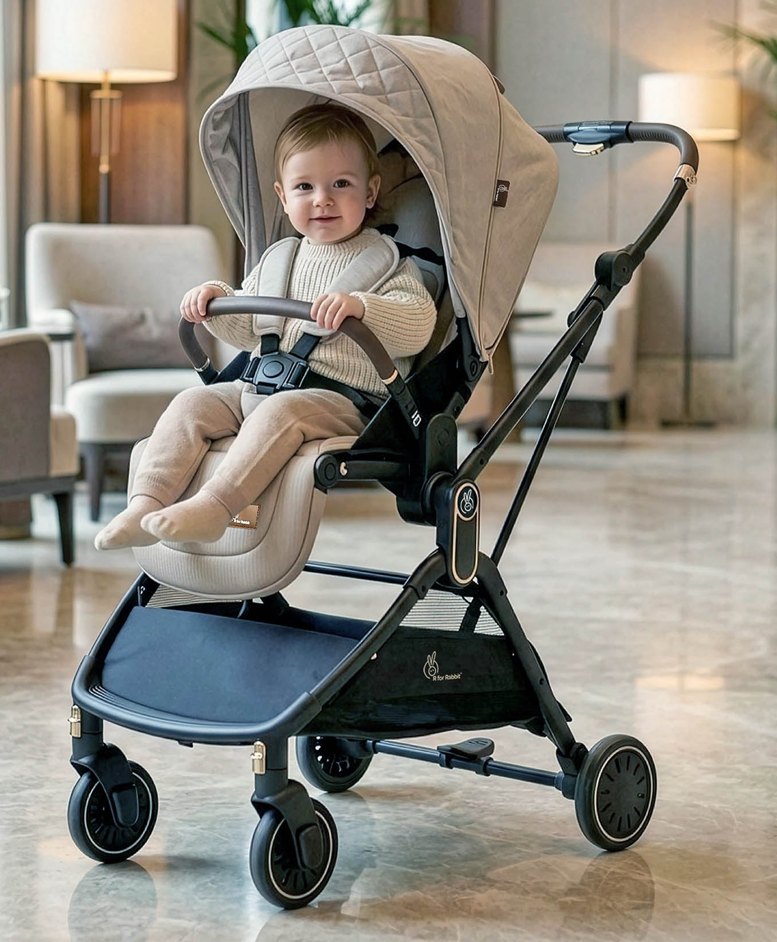 R for Rabbit Street Smart Regal Cabin Trolley Stroller with Steel Frame Pram One Click Fold & Two-Way Reversible Seat - Grey-image-25