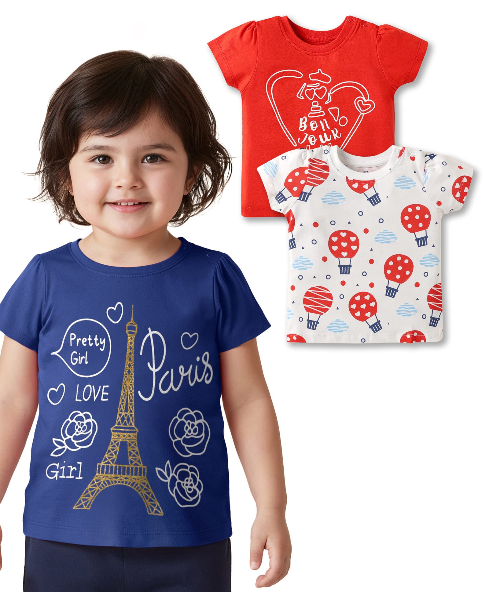 Doodle Poodle 100% Cotton Knit Half Sleeves Print T-Shirts With Hot Air Balloon Print Pack of 3 - Red White & Navy Blue-picture-20