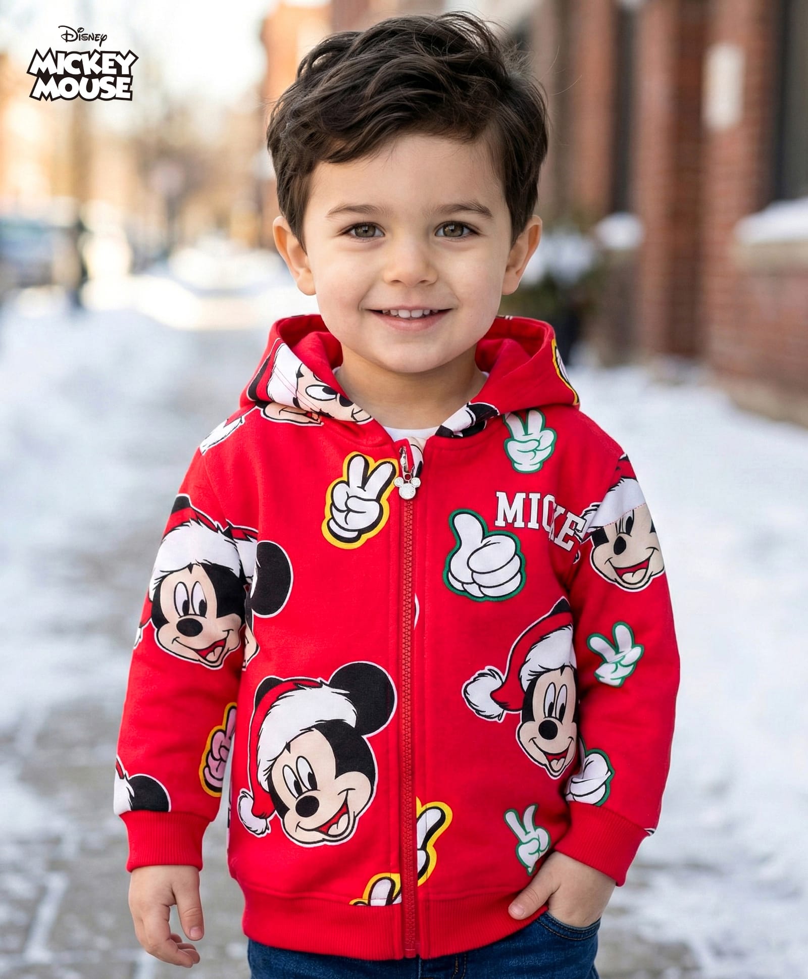 Babyhug Disney 100% Cotton Drop Shoulder Front Open Hooded Full Sleeves Sweatjacket With Mickey Mouse Print - Red-image-18